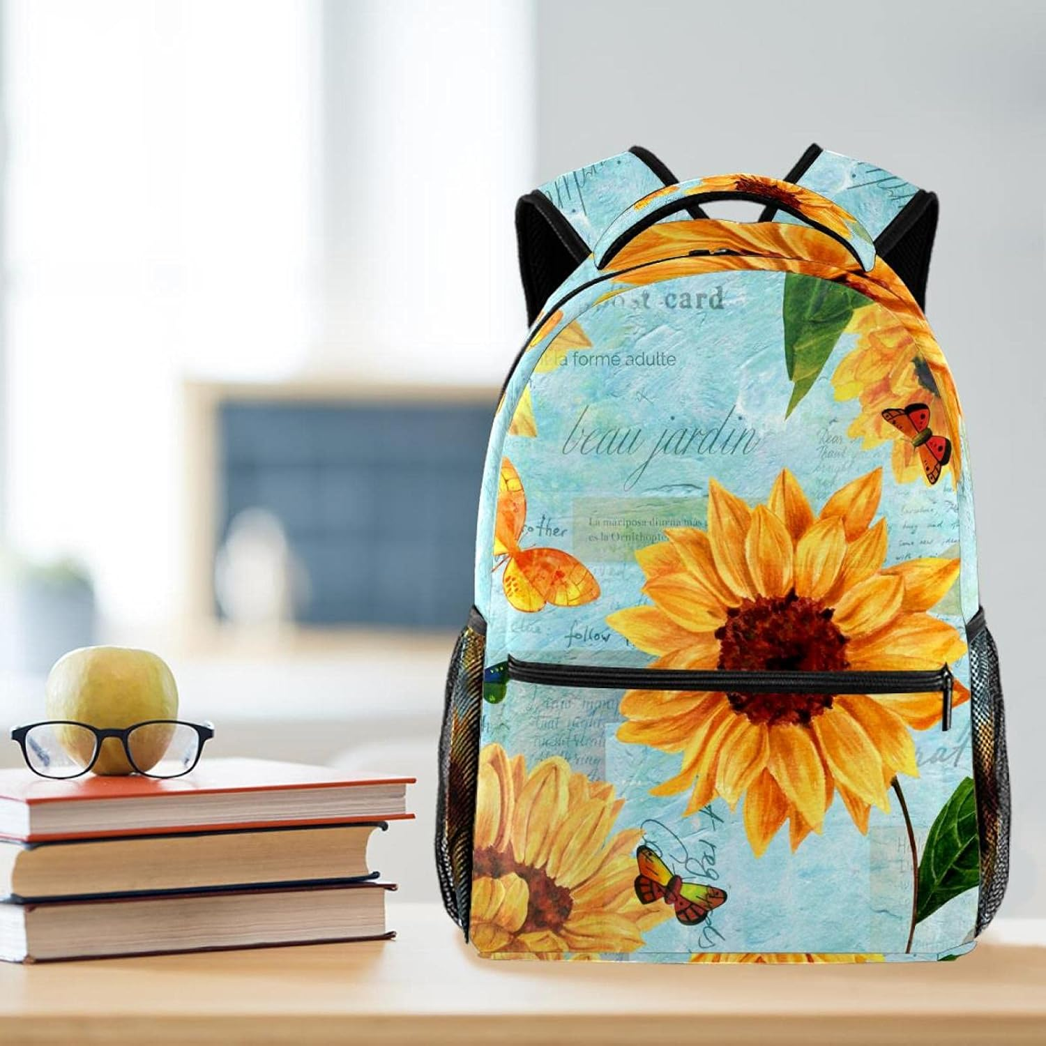 Vintage Style Watercolor Sunflowers and Butterflies Backpack Students Shoulder Bags Travel Bag College School Tote Backpacks image number 2