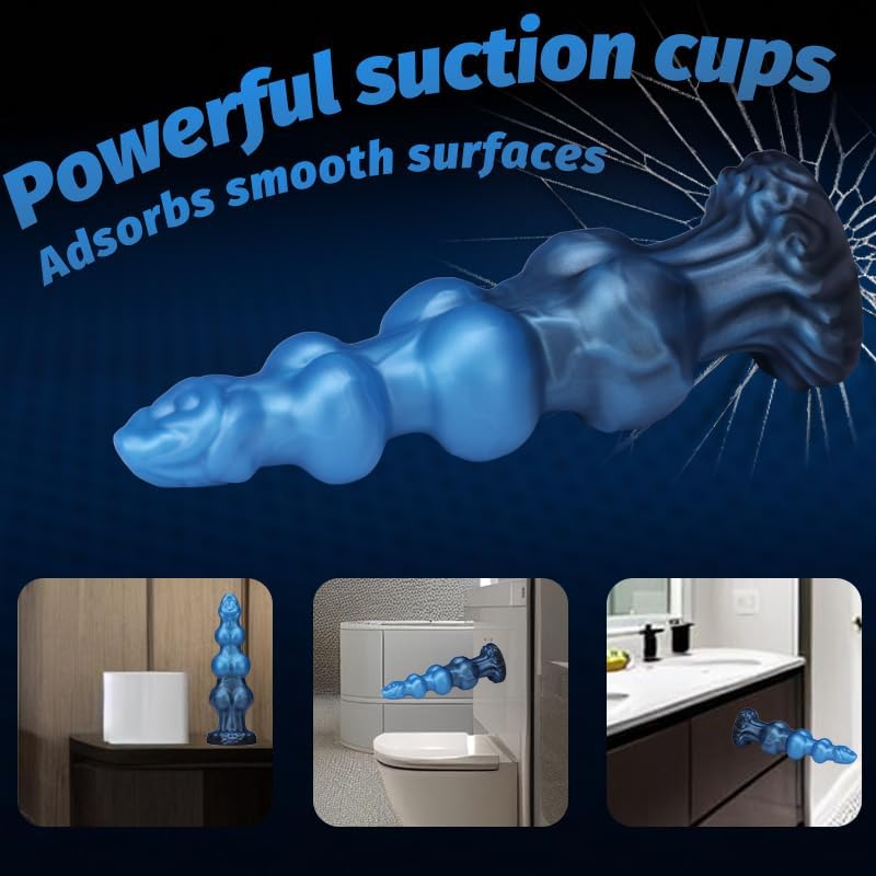Huge Monster Dog Knot Dildo - Giant Fantasy Horse Silicone Dildos for Anal & G-Spot, Thick Dog Knot G-Spot Dildo Anal Sex Toy with Strong Suction Cup, Adult Sex Toys & Games for Men, Women, Gay (Blue, M) image number 5