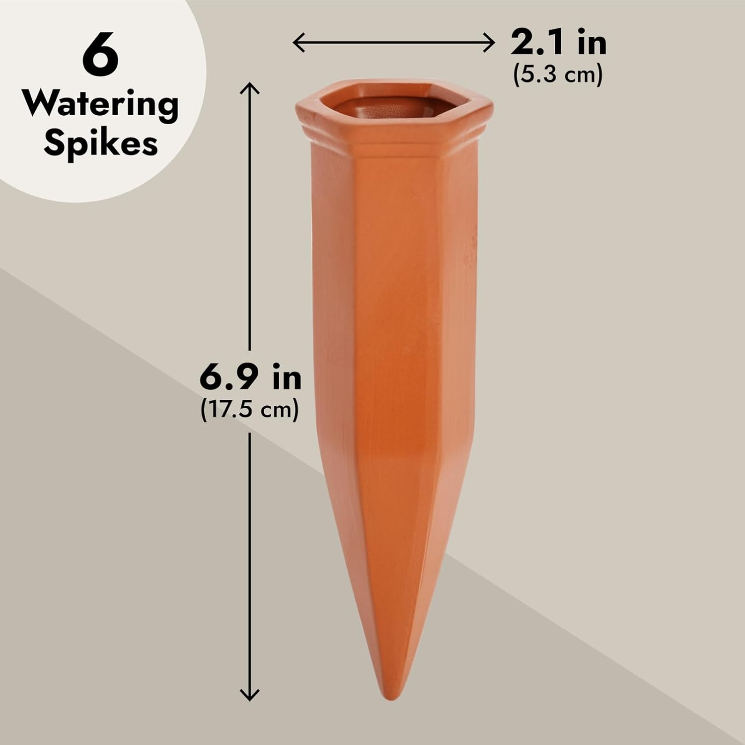 Juvale Self Watering Spikes - 6-Pack Terracotta Plant Watering Stakes, Automatic Slow Release Water Drippers for Indoor Outdoor Garden, Vacation Irrigation Device, Brown, 6.9 Inches Tall image number 1