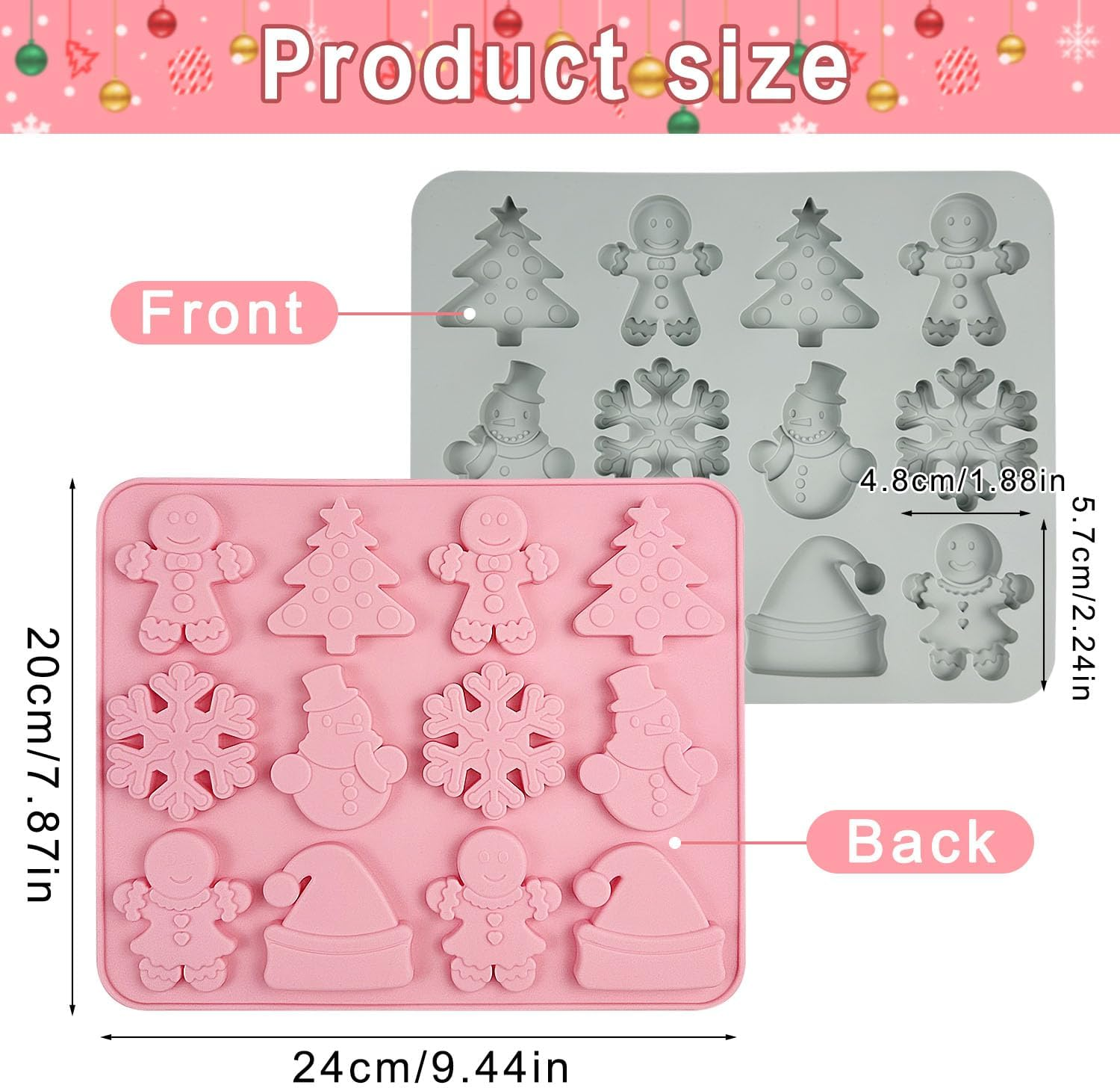 Christmas Silicone Mould, 2 Pieces Christmas Silicone Mould, 6 Different Designs, Silicone Moulds Christmas, Silicone Baking Mould Christmas for Muffins, Cakes, Chocolate, Soap, Sweets image number 2