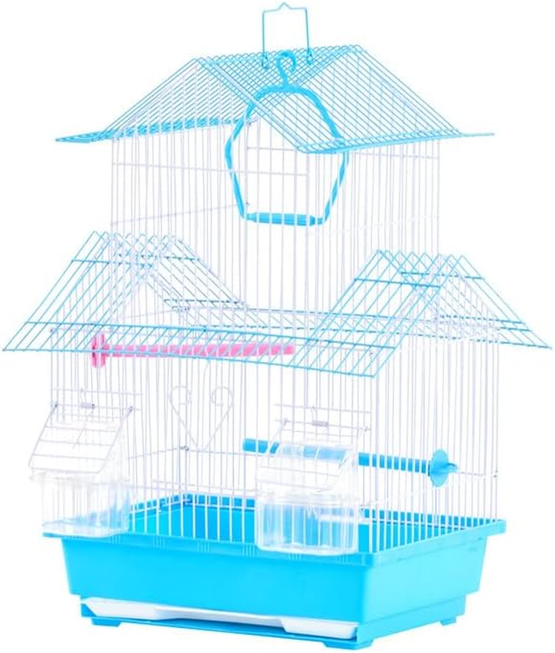 Vibrant Colorful Apartment Bird Cage White Small 2 Removable Feeders Adjustable Perches 32X29X44Cm Travel House Roof Pet Metal Frame Secure Habitat for Parakeets Canaries Finches (Blue) - Blue image number 2