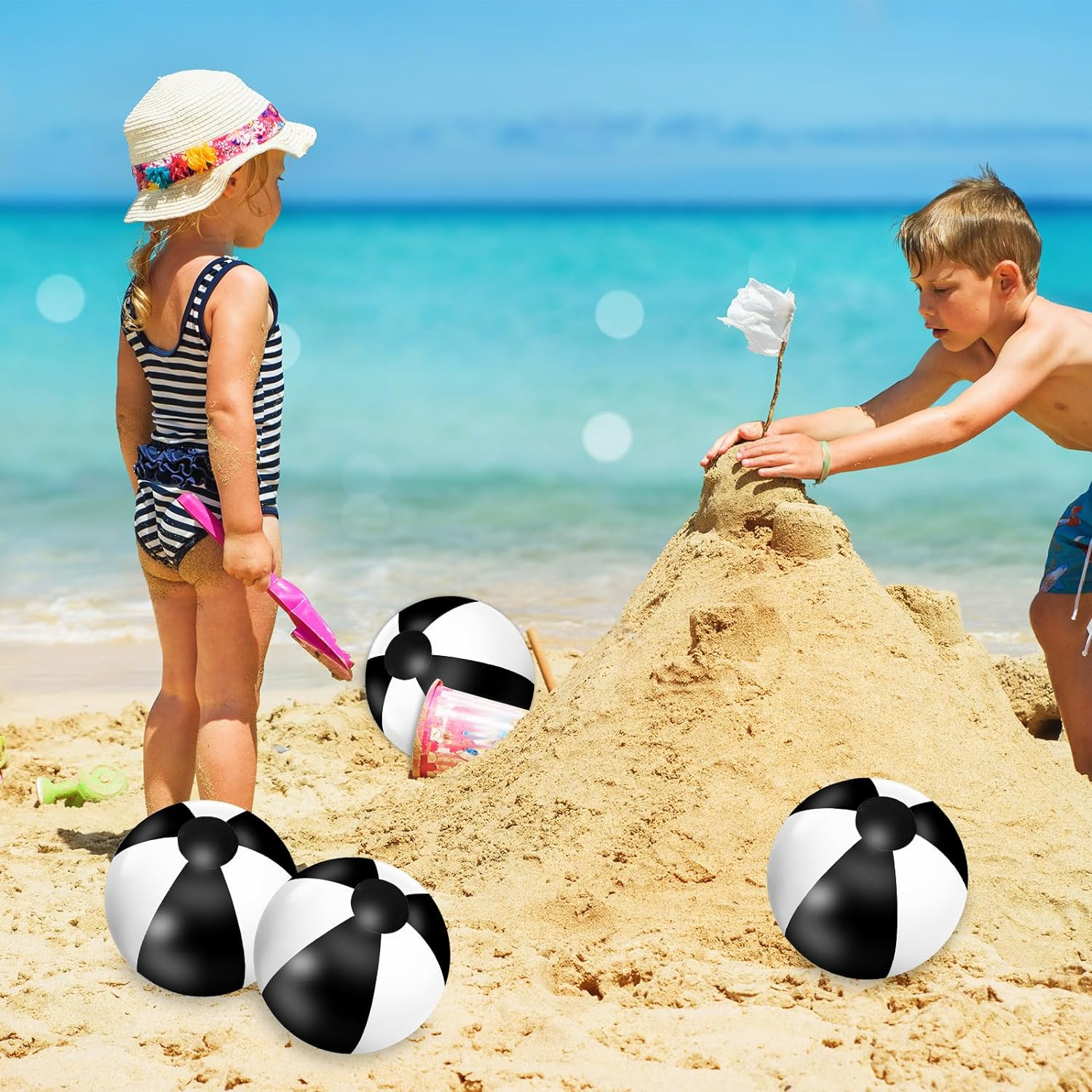 Whaline 16Pcs 16'' Inflatable Beach Ball round Pool PVC Balls Game Toys for Summer Hawaiian Tropical Theme Beach Party Decor