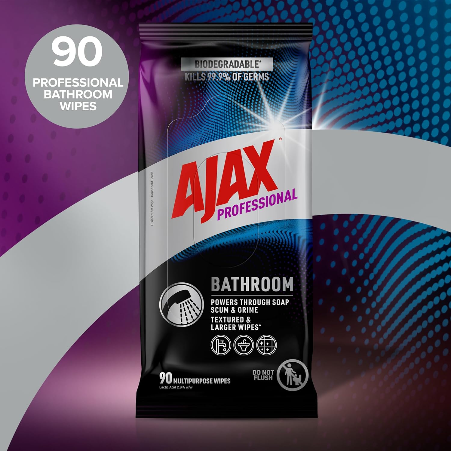 Ajax Professional Bathroom Wipes 90 Pack image number 3