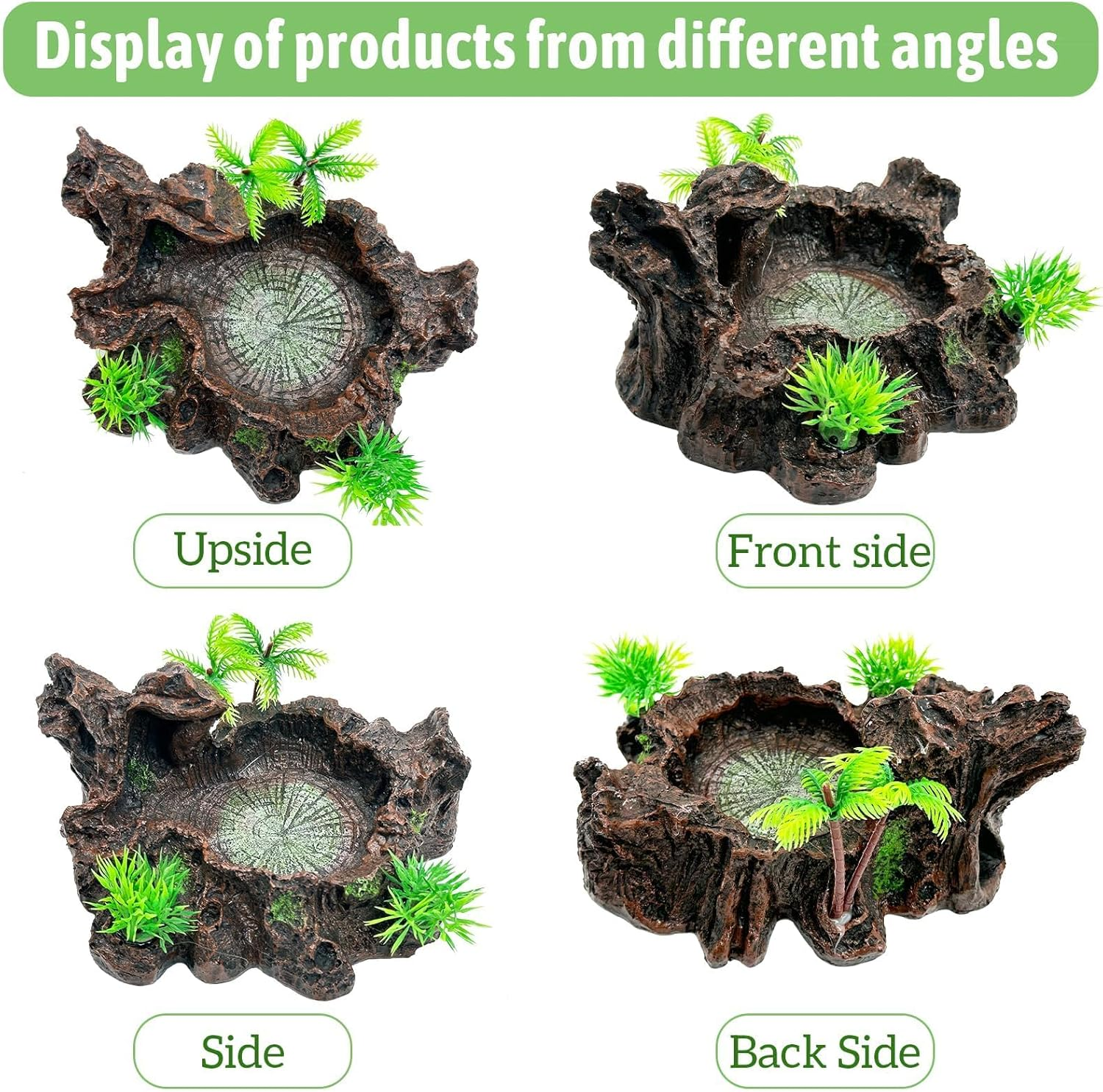 PINVNBY Resin Reptile Platform Artificial Tree Trunk Reptile Tank Decor Food Water Dish Bowl for Bearded Dragon,Lizard, Gecko, Water Frog,Snake