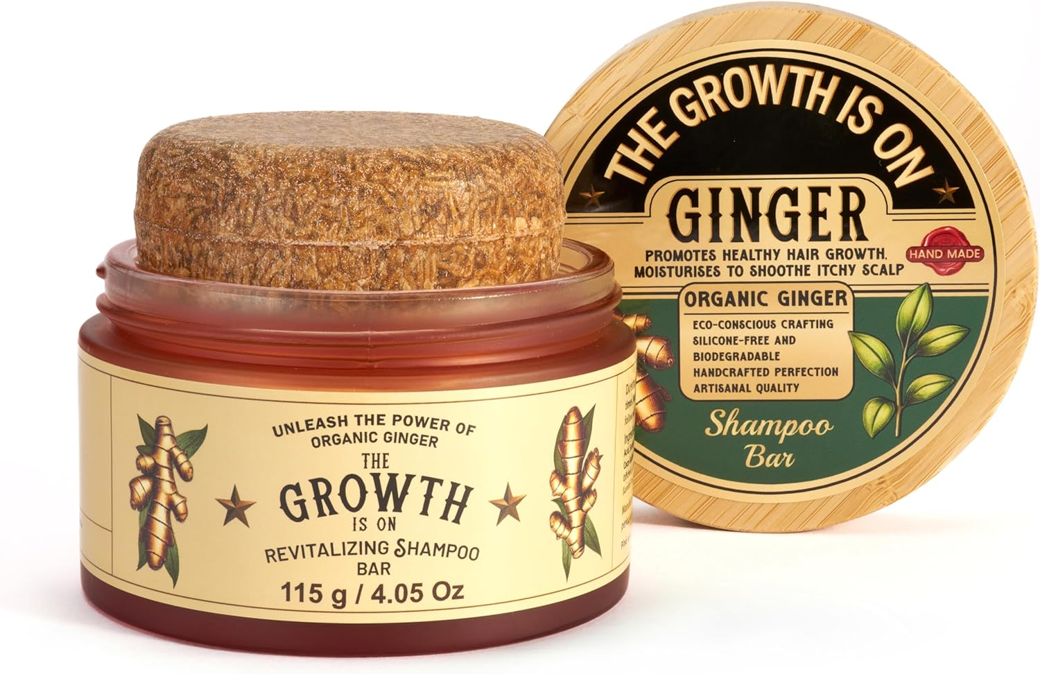 The Growth Is on Organic Artisan Ginger Shampoo Bar &ndash; Handmade Hair Growth Bar with Rosemary, Turmeric & Lemon &ndash; Sulfate-Free, Aluminum-Free, Plastic-Free Solid Shampoo for Oily, Itchy, Thinning Scalp &ndash; 115G image number 3