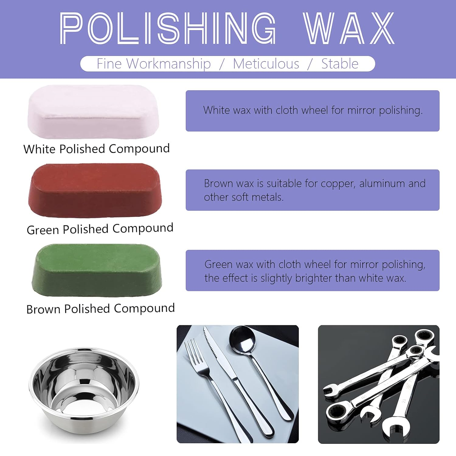 Swpeet 3" Buffing Polishing Wheels Polish Pad 8Pcs Kit with 3Pcs Polishing Compounds and 1/4" Drill Shank, White Cotton(50Ply)/ Yellow Cotton(36Ply)/Coarse Linen/Denim Wheels for Bench Grinder image number 1