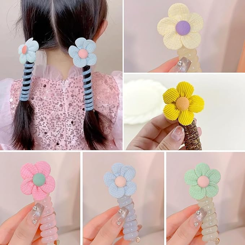 Colorful Flower Braided Phone Cord Hair Bands, 10Pcs Colorful Telephone Wire Hair Band Phone Cord Hair Bands,Colorful Telephone Wire Hair Band Spiral Hair Bands,Colorful Telephone Wire Hair Bands image number 2