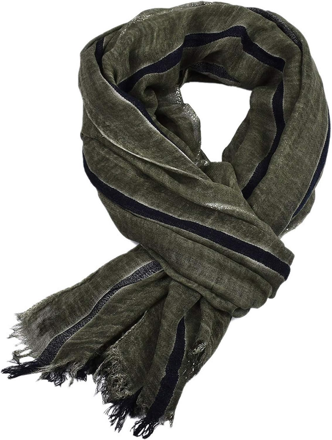 Elonglin Men'S Soft Cotton Scarf, Fold Fringe Design Scarf Warm Gentleman Neckwear Business Casual Scarf Plaid/Stripe/Solid image number 5