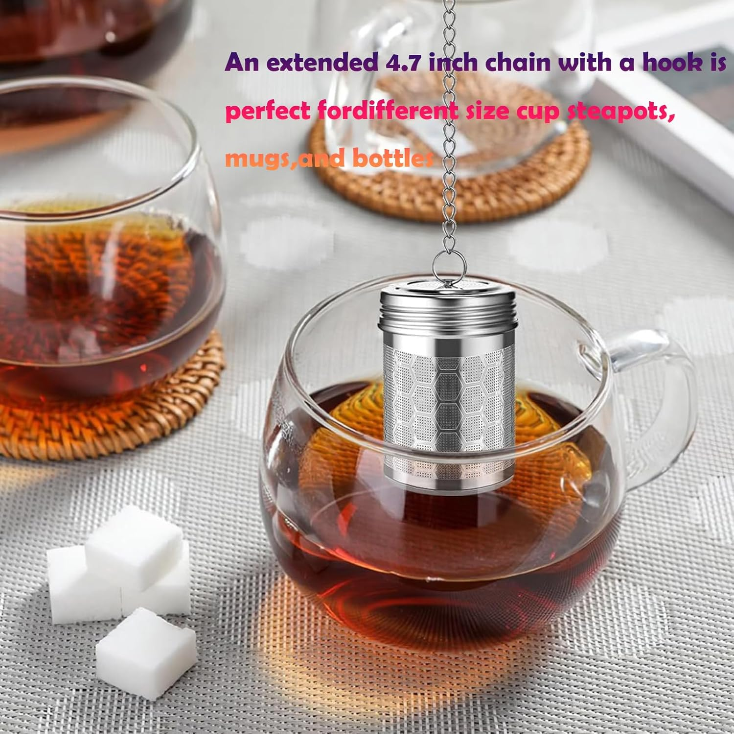 2 Pcs Stainless Steel Tea Filter,Loose Leaf Tea Infuser with Extended Chain Hook and Drip, Ultra Fine Honeycomb Design Mesh Tea Filter for Brewing Tea,Spices and Seasonings image number 3