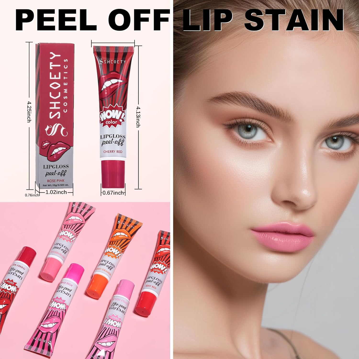 3 Colors Peel off Lip Stain, Long Lasting Lip Tint Stain, Waterproof Matte Lip Gloss, Nonstick Cup Lip Stain Makeup, Tattoo Magic Color Lip, Peel Reveal Lip Tint Makeup for Women (#01+#02+#04) image number 2