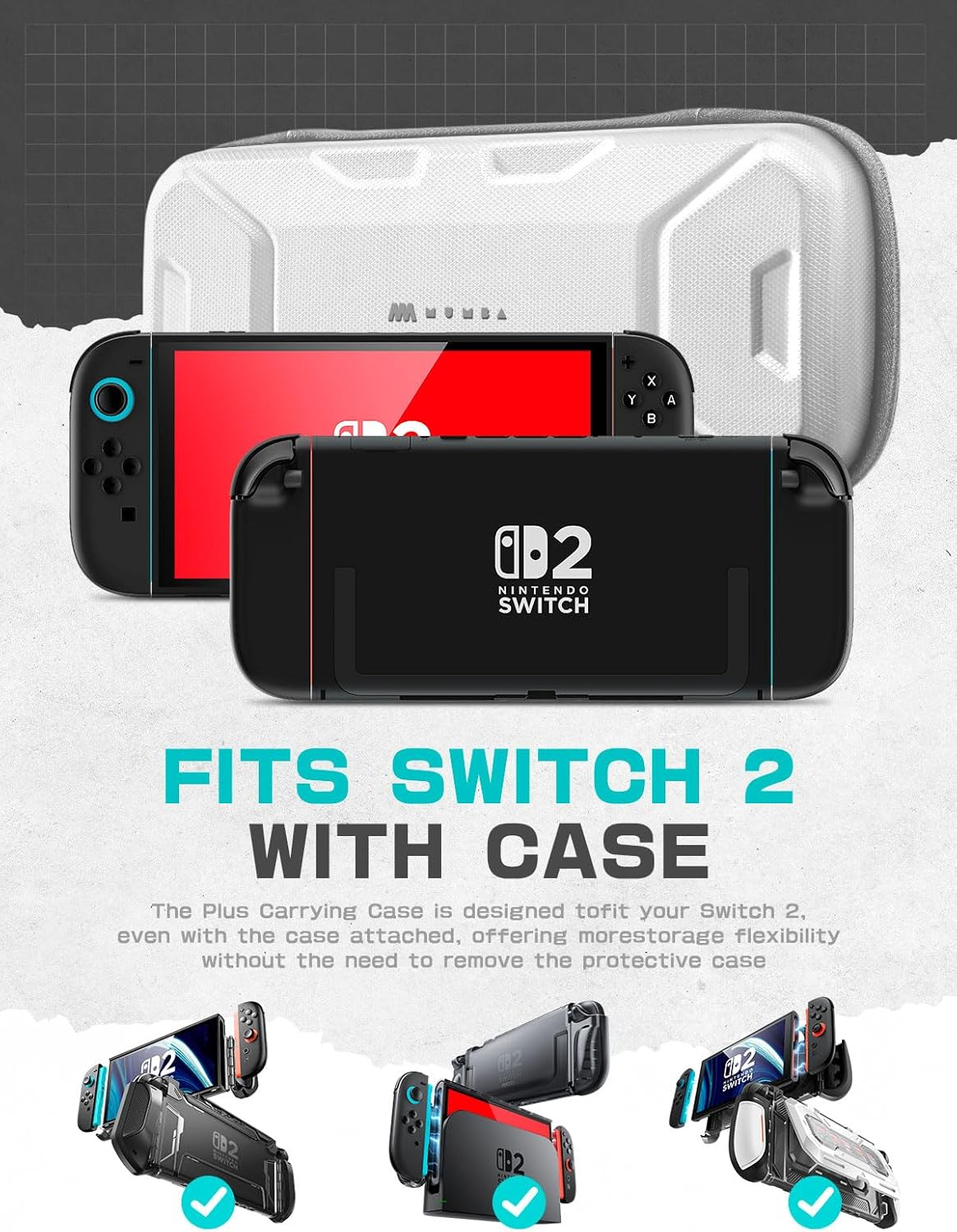 Mumba Carrying Case for Nintendo Switch 2 2025, [Plus Version] Portable Protective Travel Carry Handbag Pouch for Blade/Titan Case [Large Capacity] (White) image number 6