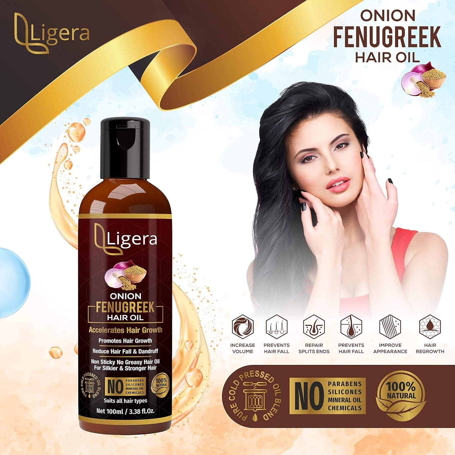 Ligera Onion Fenugreek (Methi) Oil for Hair Growth anti Dandruff | Onion Oil | Fenugreek | No Mineral Oil, Silicones & Synthetic Fragrance (200 Ml) image number 3