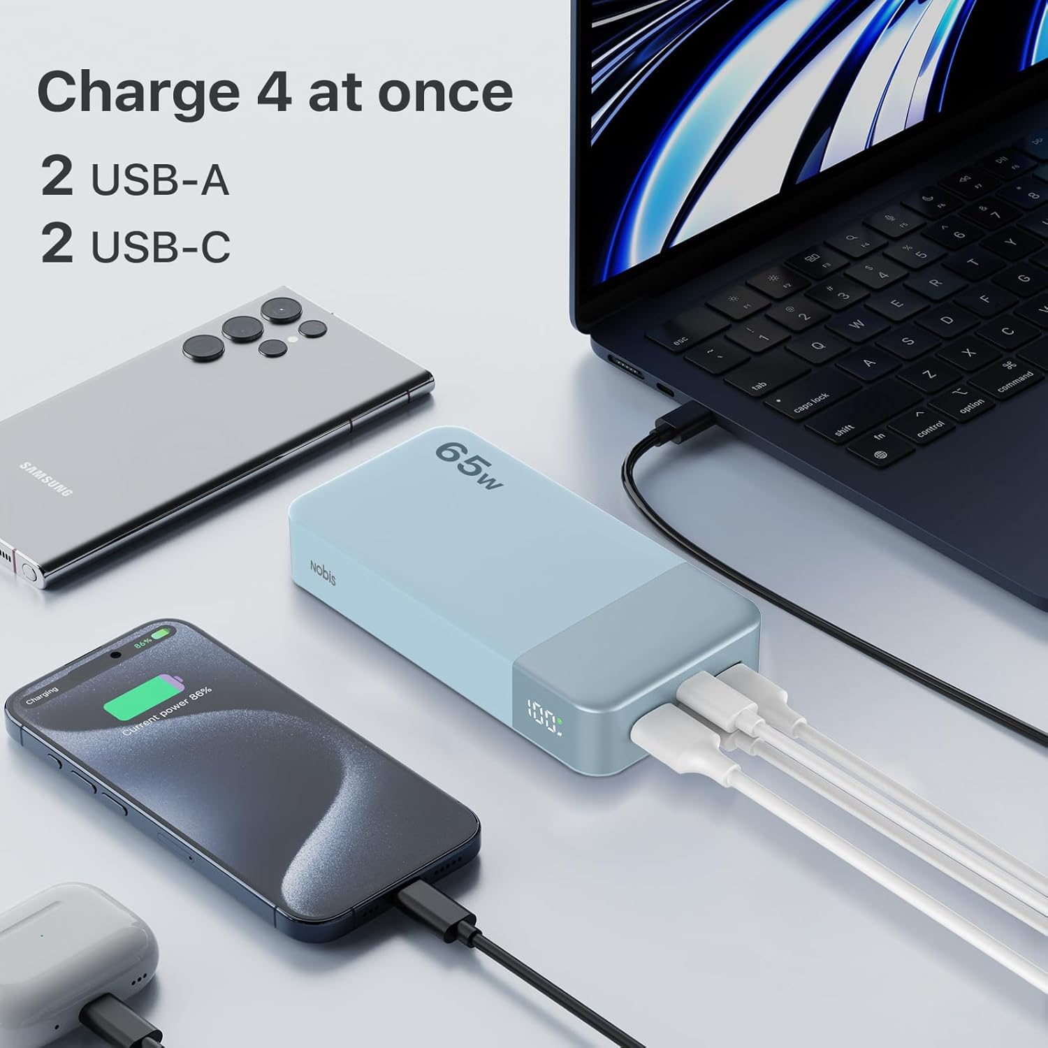 NOBIS 20000Mah Battery Pack Power Bank 65W Power Bank, Portable Charger with Digital Display, Dual USB-C/USB-A Fast Charging for Laptop, Phone, Tablet, Travel-Friendly External Battery Pack image number 4