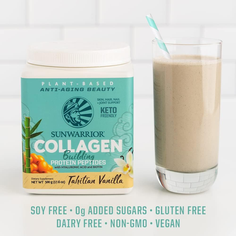Collagen Peptides Powder with Biotin & Hyaluronic Acid | Vegan Protein Powder for Skin Hair Nail Support Plant Based Keto Non GMO Gluten Free | Vanilla Collagen Powder by Sunwarrior image number 4