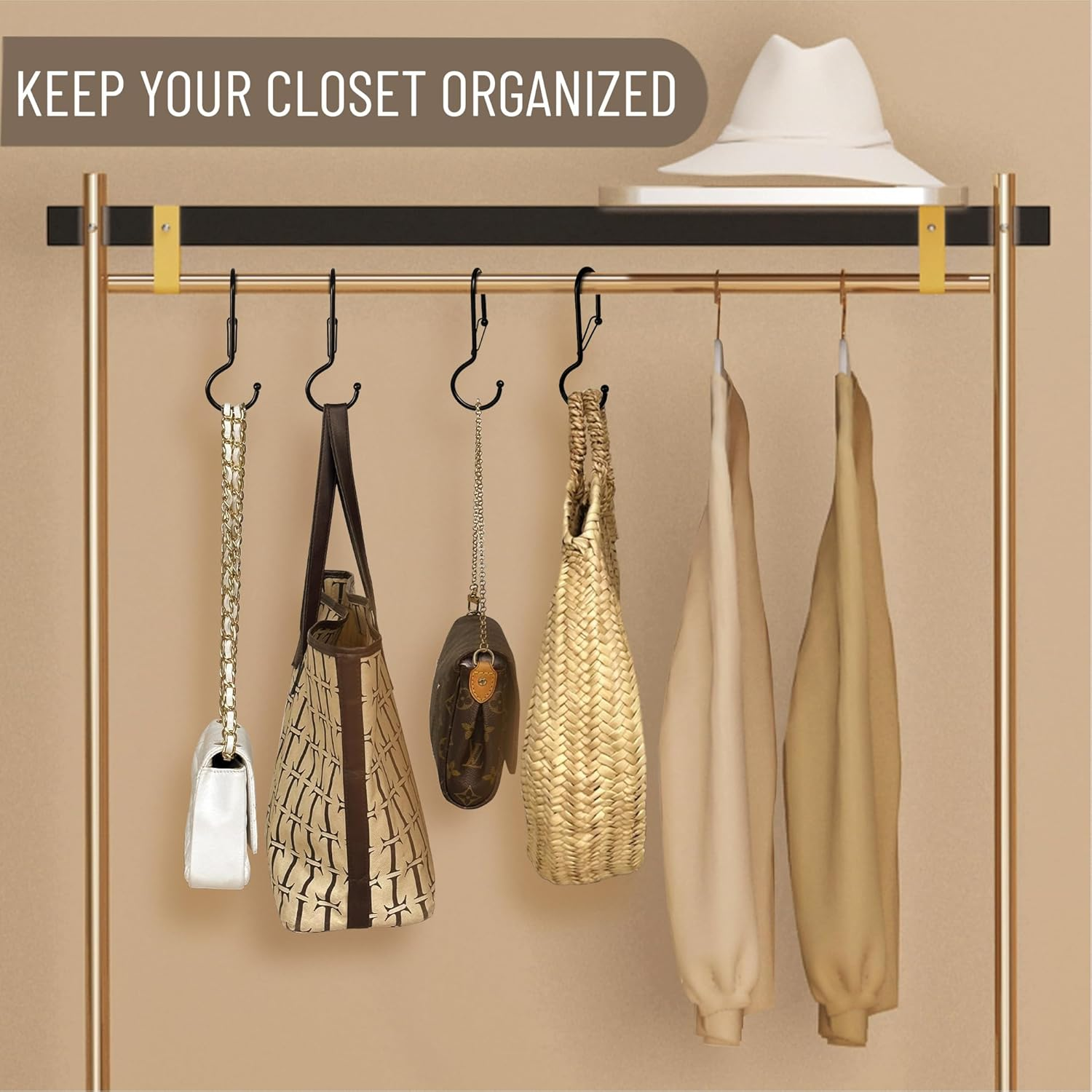 Blau Marit&eacute; 6 Purse Hanger for Closet. Tote Hanger. S-Shaped Hooks S Hooks Twist Design. anti Drop S-Shaped Hook for Hanging Handbags with Safety Buckle to Prevent Falls. Heavy Duty. (Black, Twisted) image number 6