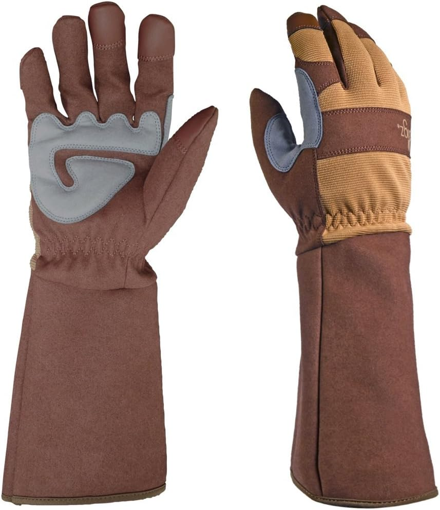 DIGZ 77203 Rose Pruning Thorn-Proof Gardening Gloves with Forearm Protection for Men and Women, Puncture Resistant Work Gloves, Tan/Brown, Large image number 1