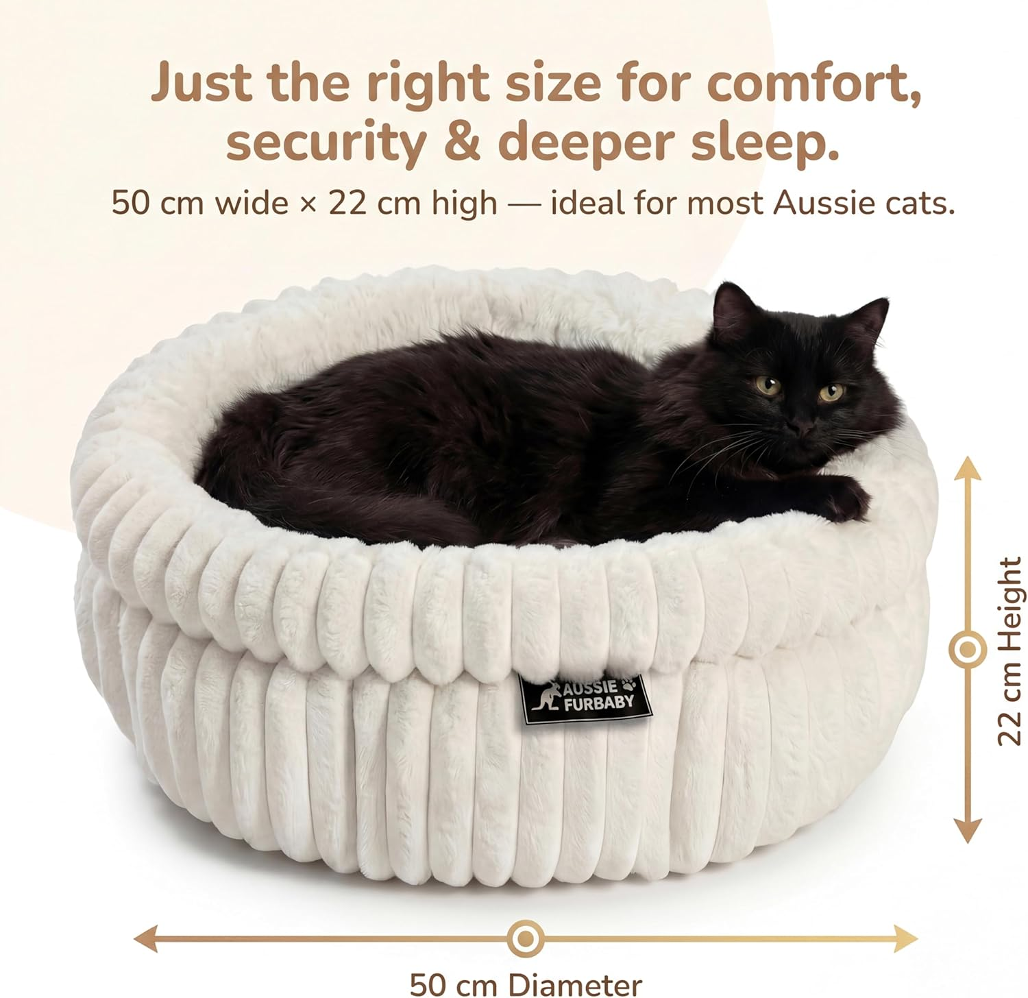 Aussie Furbaby Ultra-Plush round Cat Bed for Indoor Cats 50 Cm &ndash; Soft Faux-Fur Donut Cushion with Raised Rim & Anti-Slip Base &ndash; Indoor Pet Bed for Cats, Kittens, Puppies, Small Dog Bed (White, 50Cm) - Grey image number 3