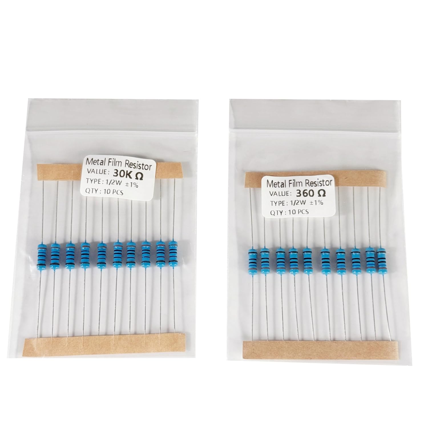 150 Values 1500 Piece Resistor Kit 1/2W &plusmn;1%, 1 Ohm -10M Ohm Metal Film Resistor Assortment Kit image number 3