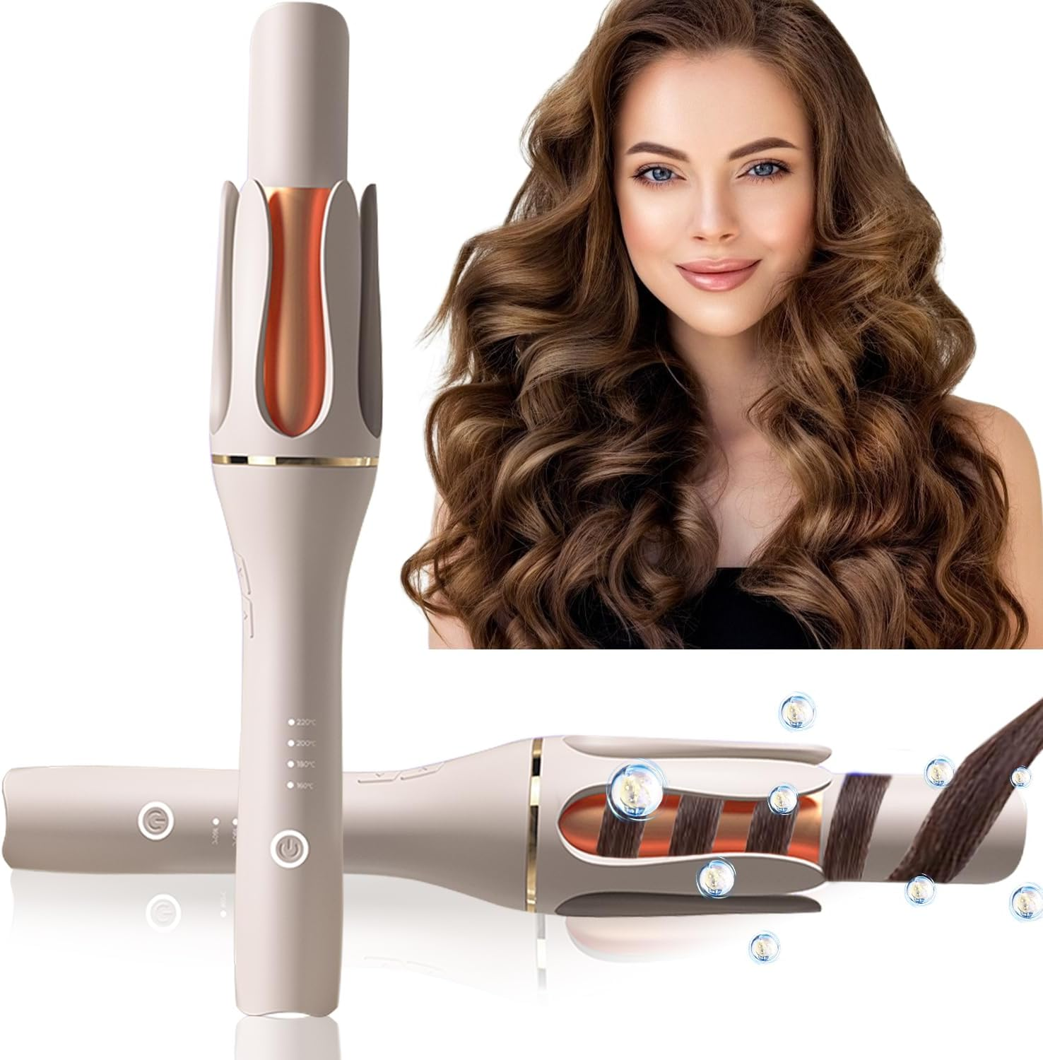 ZEOEZHBI Automatic Curling Iron Auto Hair Curler Rotating Iron Spinning with 4 Temps & 1" Large Barrel Auto Shut-Off for Styling, Champagne Gold image number 5