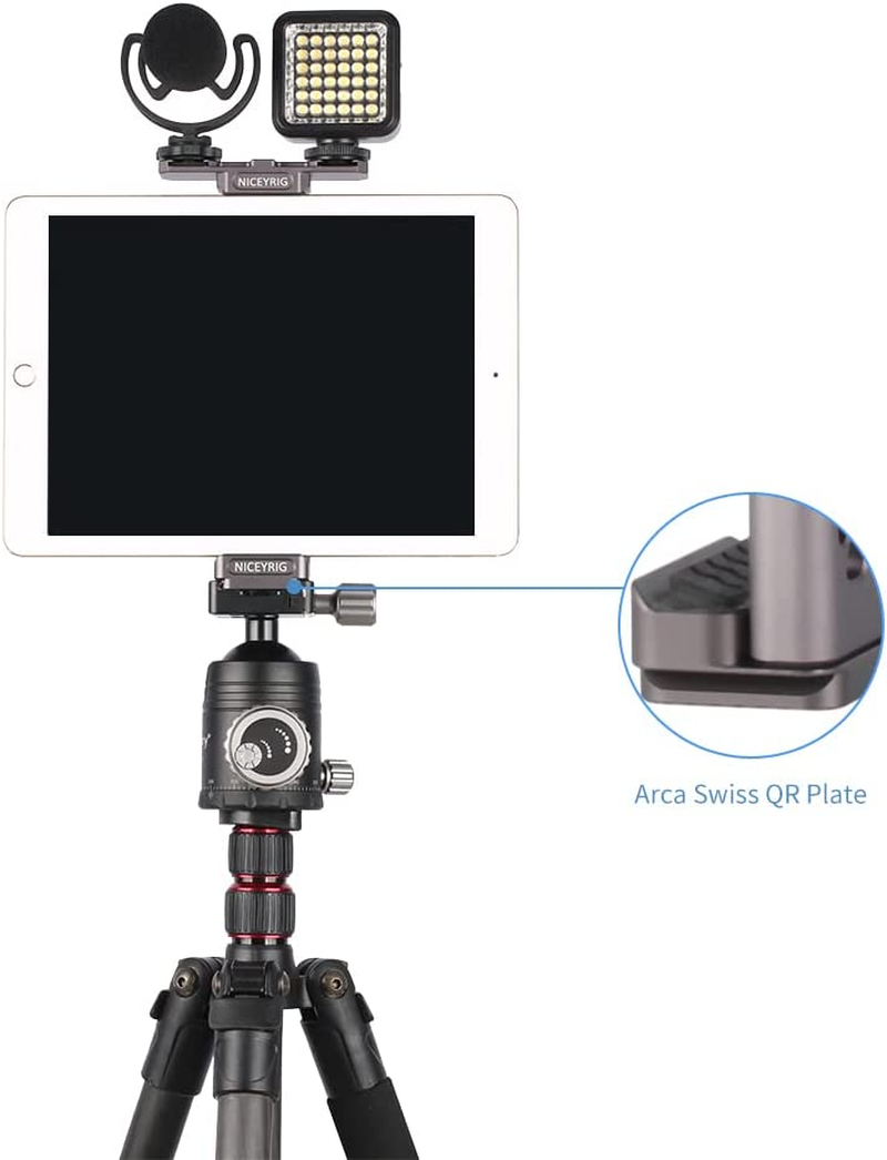 Niceyrig Ipad Tablet Holder Metal Clamp Arca Swiss Tripod Mount Adjustable for Ipad Mini Air Pro Huawei Samsung Tablets