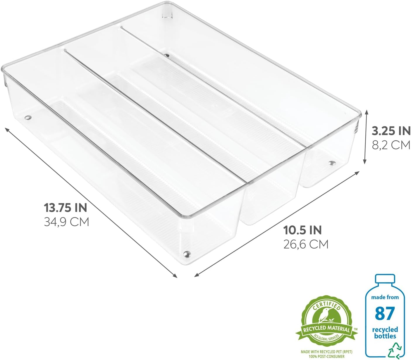 Interdesign Linus Kitchen Drawer Organizer for Silverware, Spatulas, Gadgets - 13.8" X 10.5" X 3", Clear (56330) image number 1