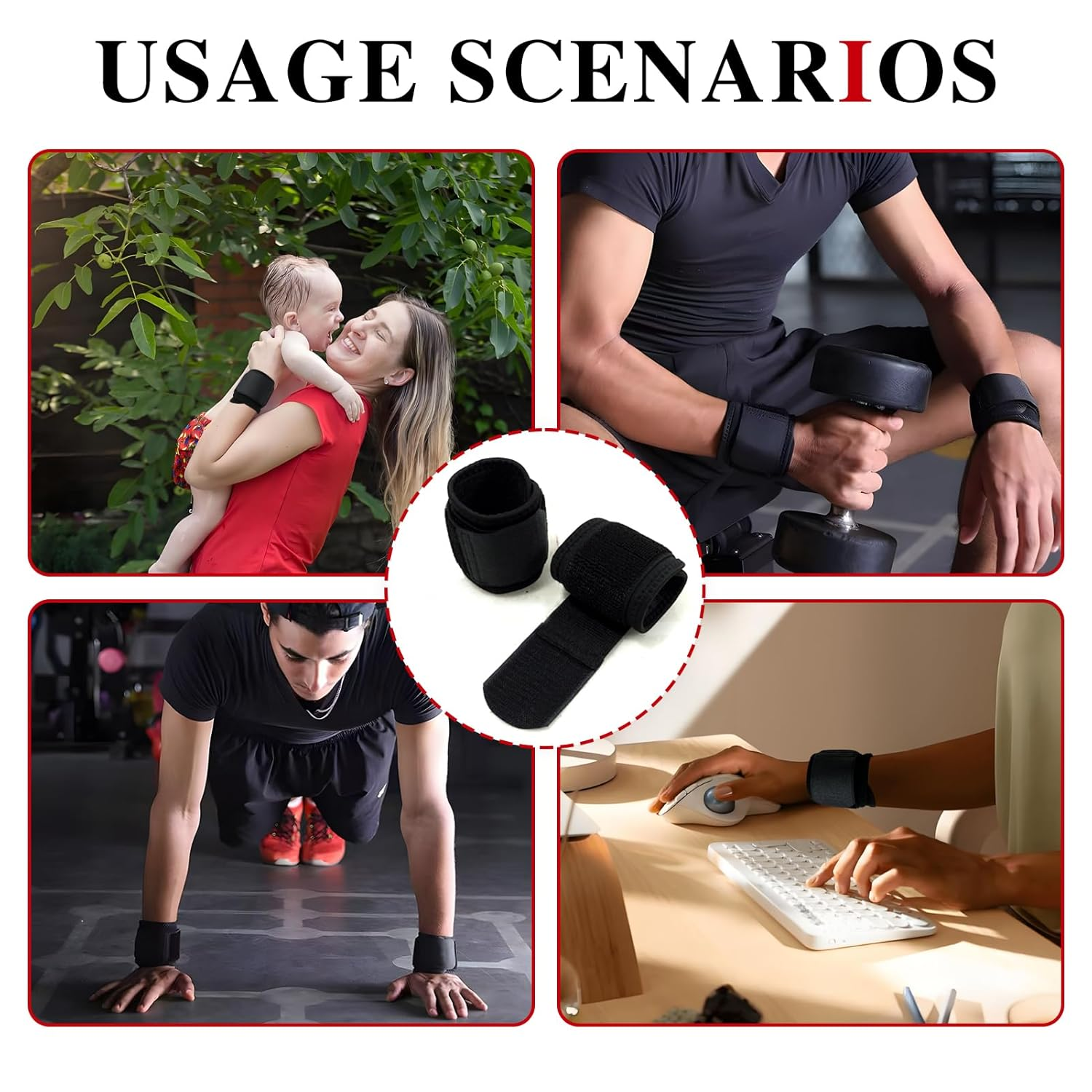 2 Pcs Wrist Wraps, Adjustable Compression Wrist Brace Support for Gym, Weightlifting, Fitness & Sports, Lightweight Wrist Straps for Carpal Tunnel Pain Relief, Men & Women (Black) image number 1