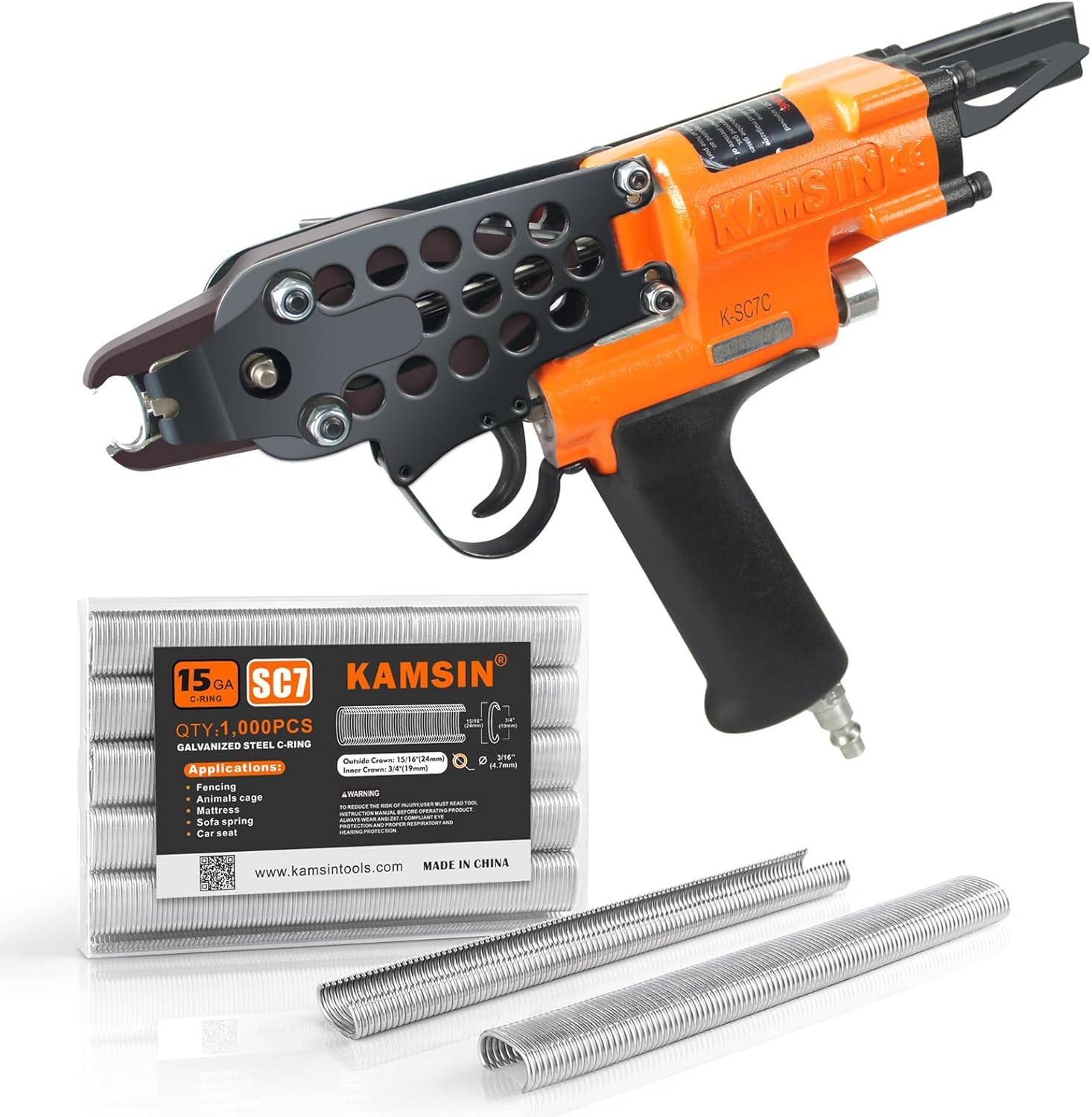 Kamsin K-SC7C 15 Gauge Pneumatic Hog Ring Gun Kit &ndash; 19Mm C Ring Stapler with 1000PCS Staples (4.8Mm Closure) &ndash; Air Powered for Wire Cages, Fencing, Animal Traps image number 6