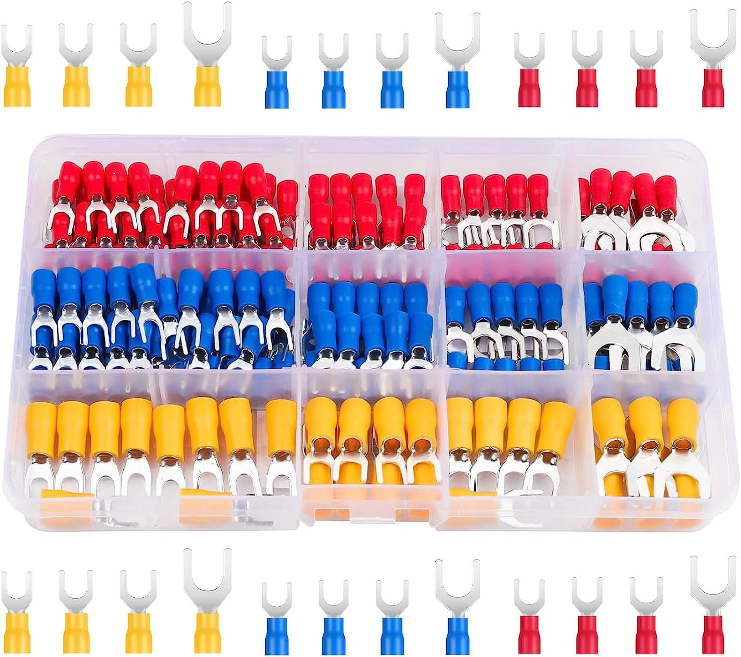 HUAZIZ 290 Pieces Fork Spade Cable Lugs Set, Crimp Connector Set, Insulated Electrical Connector Clamp image number 1