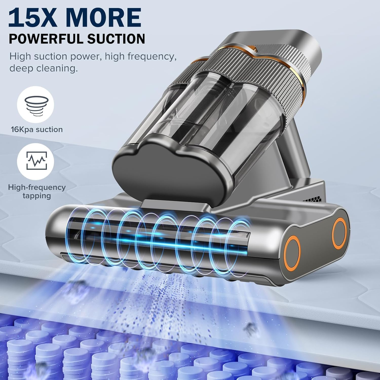 Kovizen Mattress Vacuum Cleaner, 16Kpa Bed Vacuum Cleaner, Heating, LED Screen, 500W Powerful Handheld Vacuums for Removing Dust Mites from Bed, Sofa, Couch, Crib