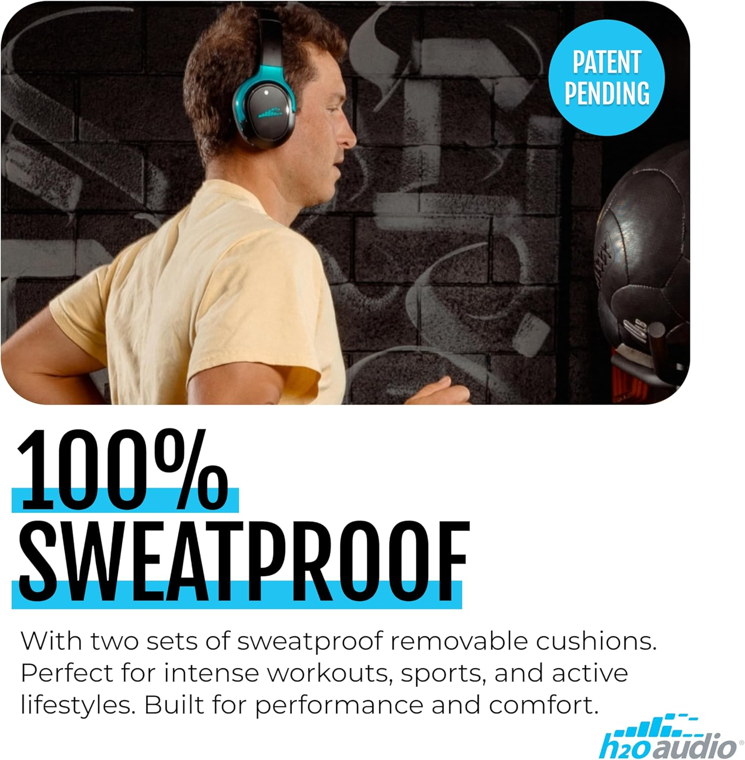 H2O Audio RIPT Ultra Over-The-Ear Sport Headphones &ndash; 100% Sweatproof with Active Noise Cancellation, 50H Battery, Interchangeable Washable Cushions, Bluetooth, Mic, and Travel Case image number 6