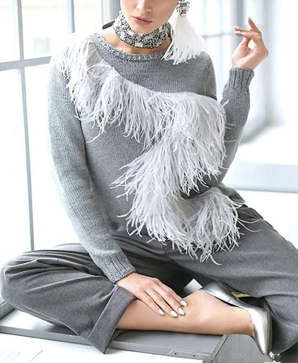 Ostrich Feathers Trims Fringe with Satin Ribbon Tape - for Dress Sewing Crafts Costumes Decoration Pack of 2 Yards (White) - Beige image number 3