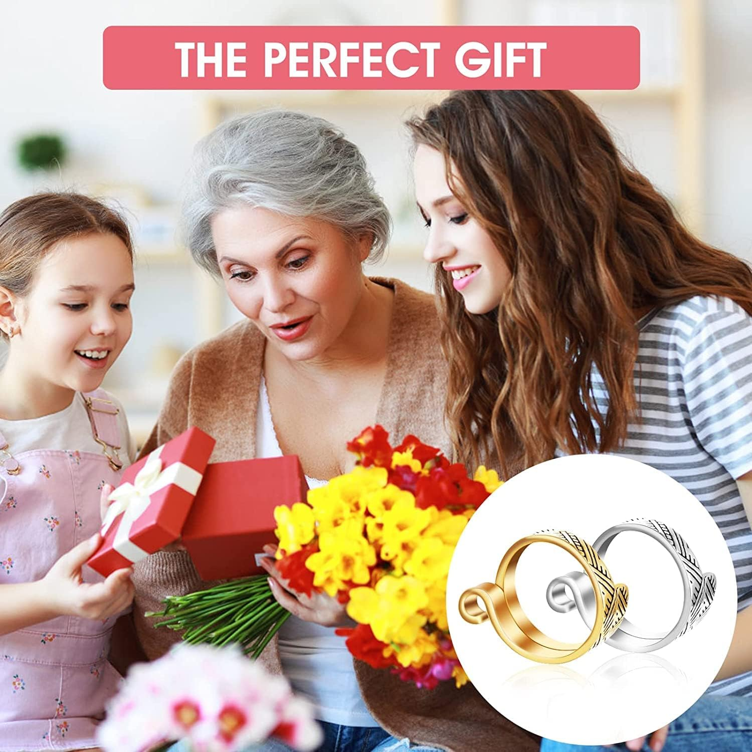 6 Pack Knitting Crochet Loop Ring, Adjustable Crochet Loop Ring Hook Braided Knitting Ring Yarn Guide Finger Holder Knitting Craft Accessories Tools for Mother Grandma Presents - 3 Gold & 3 Silver