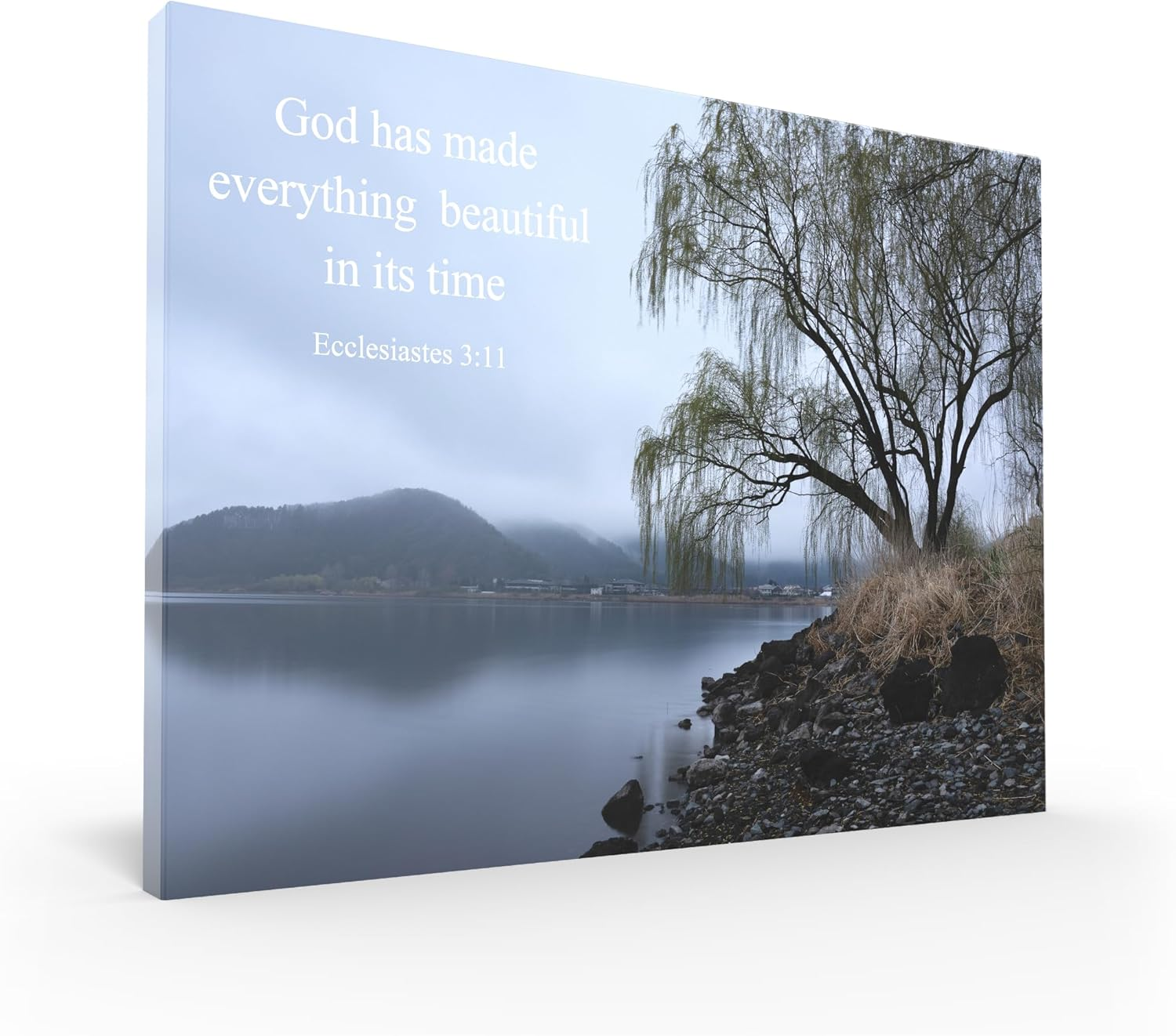 Tomuu Erissa Bible Verses Wall Decor 30X40 Cm - Canvas Scripture Wall Art with Christian Gift Tree on Ice Lake - Psalm 23:4 - Inspirational Bible Verse for Home, Church, Office Decor