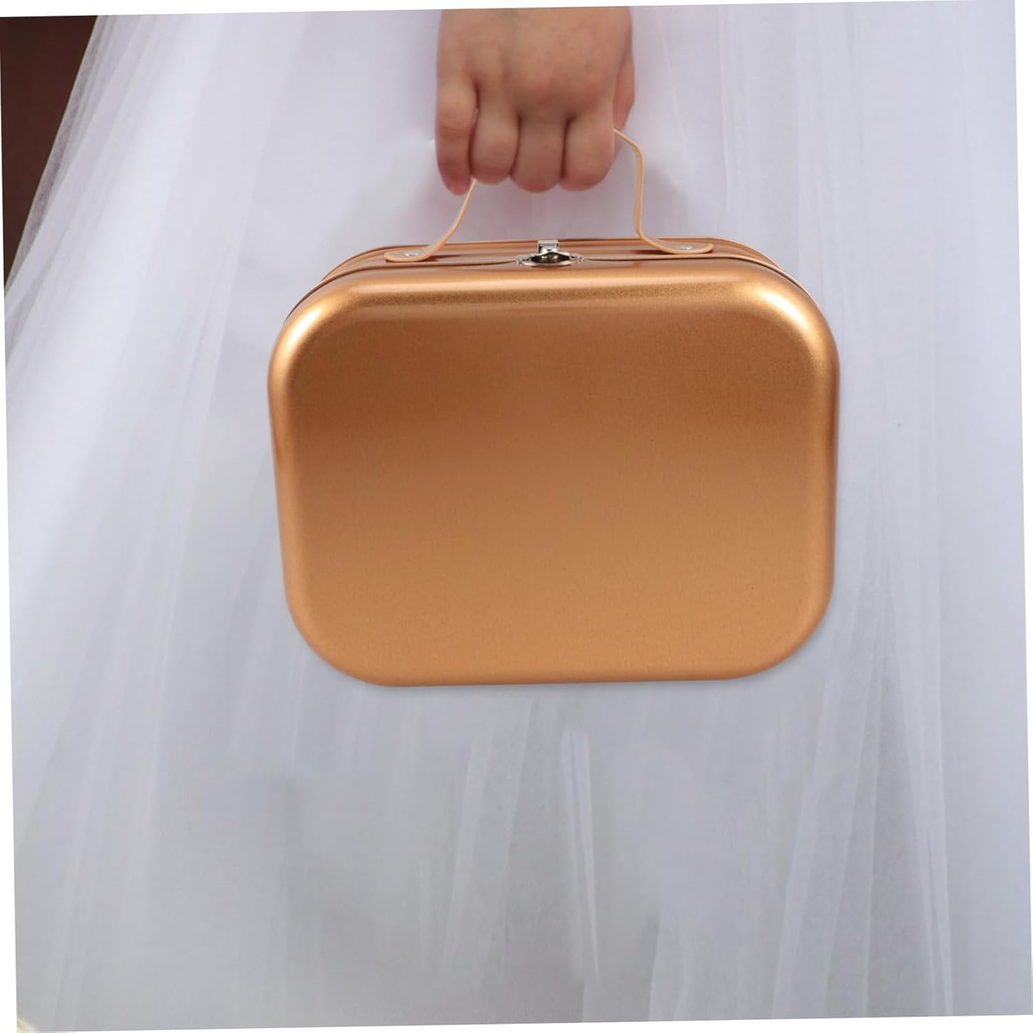 Tinplate Keepsake Storage Case Handle 220X170X108Mm Gold Handheld Packing Box Suitable for Gift Wrapping and Portable Organizing image number 2