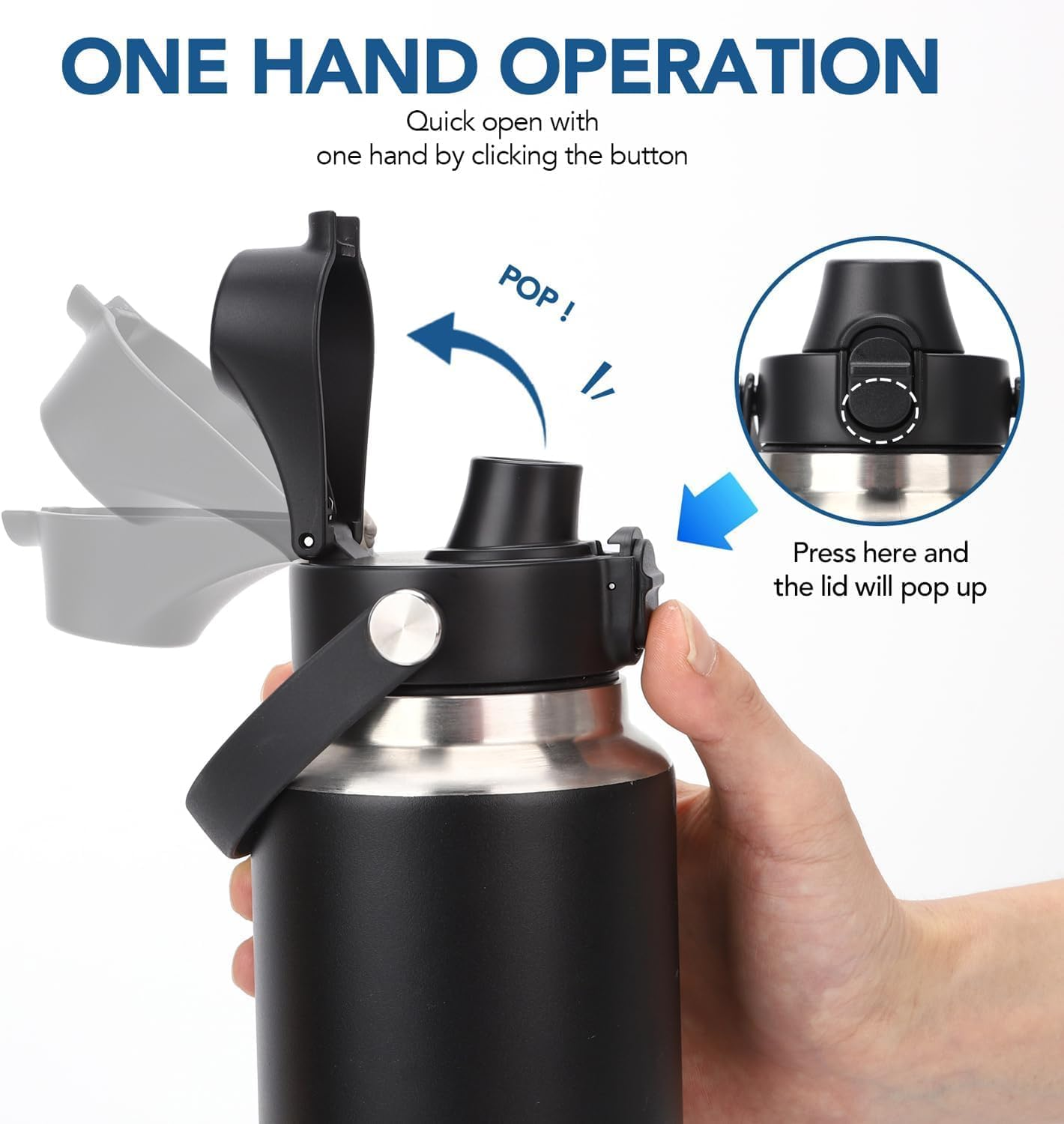 XACIOA Spout Lid Compatible with Yeti Rambler Bottle,Replacement Top Lid for Yeti Rambler 18 26 36 64 Oz,Lid with Straw and Chug Cap with Push Bottom,Water Bottle Flask Cover Accessories (Black-Black) image number 1