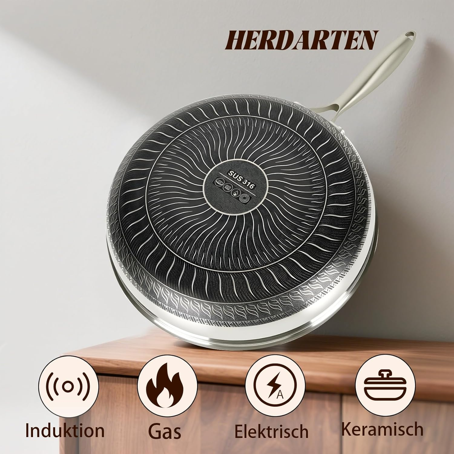 BIRFYDO 28Cm Nonstick Frying Pans with Lid, Non Stick Stainless Steel Skillets, Dishwasher and Oven Safe, Stay-Cool Handle, Compatible with All Cooktops, PFOA Free Cookware image number 4