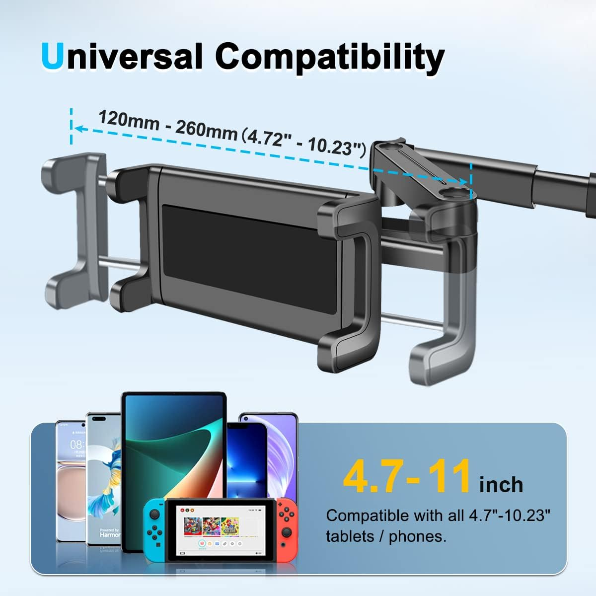 Vehicle Mount,Adjustment Phone Tablet Stand Compatible for Ipad Pro Air Mini, Galaxy Tabs, Other 4.7-10.23 Inch Mobile Phones and Tablet Computers image number 4
