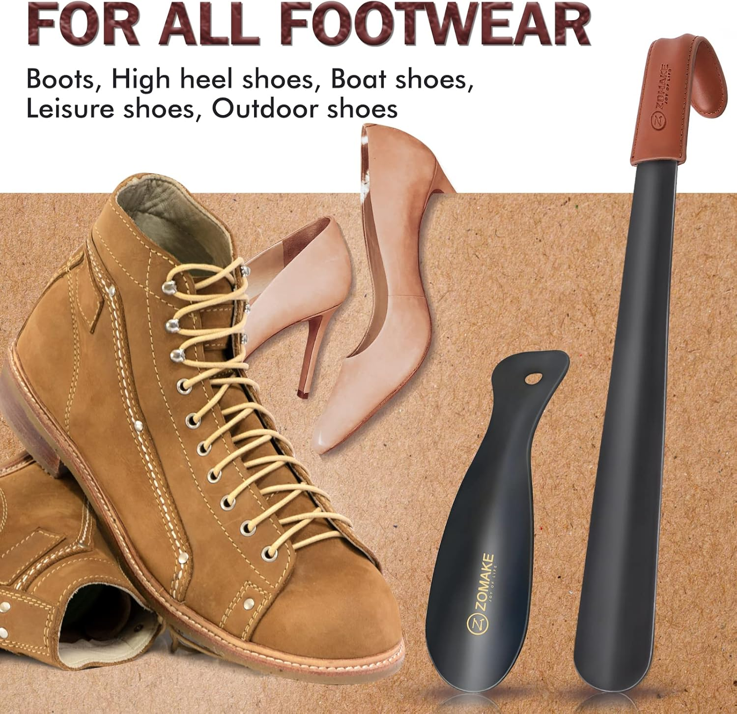 ZOMAKE Metal Shoe Horn - 42/19CM Stainless Steel Shoehorn Long Handle Lazy Shoe Helper - 19CM Travel Short Shoe Horns for Household and Travel 2Pcs image number 2