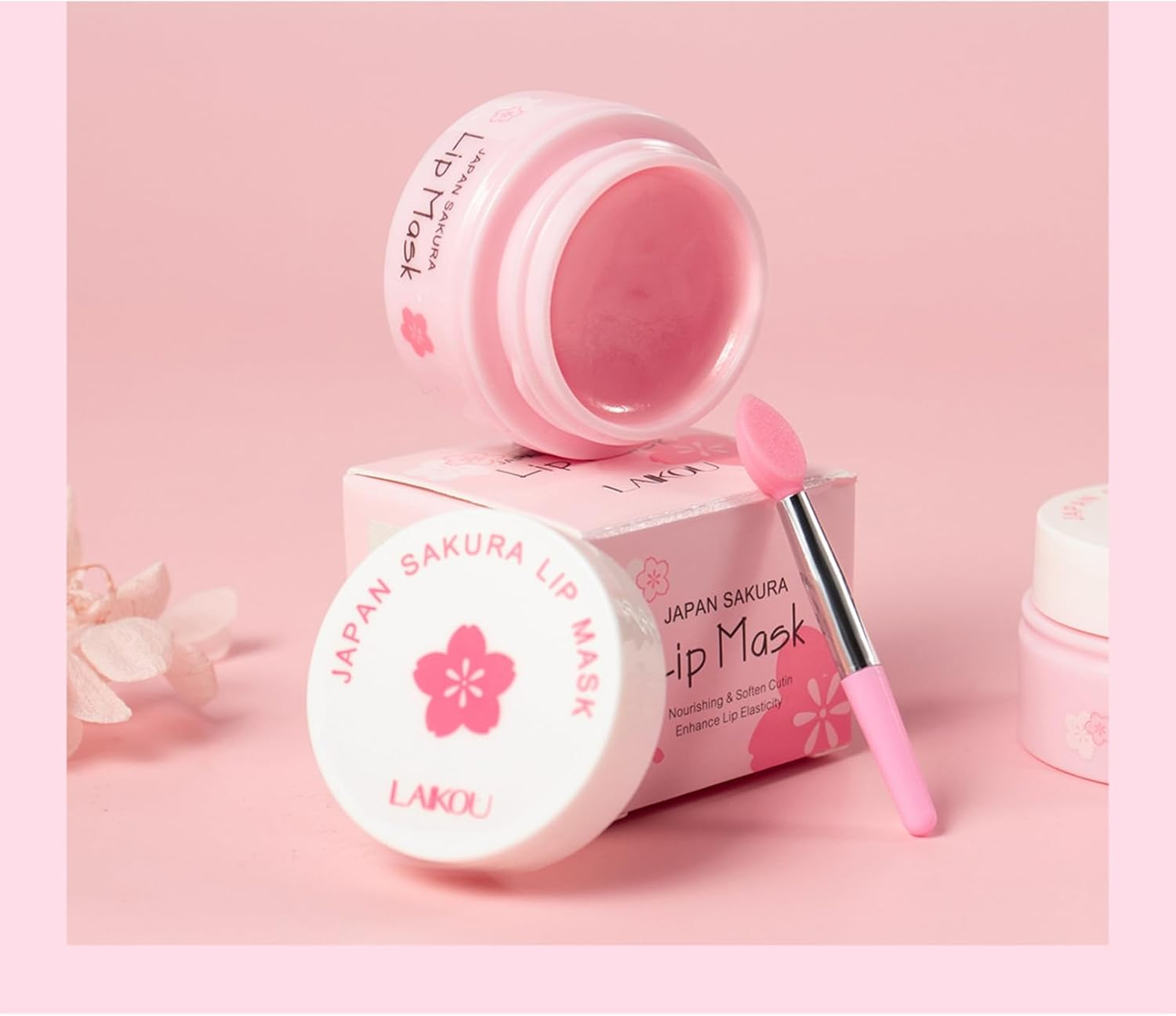 Iiniim Cherry Blossom Lip Sleeping Mask with Brush 1 Pack Hydrating Moisturizing Lip Care Treatment for Soft Smooth Lips Day Night Use Pink One Size image number 1