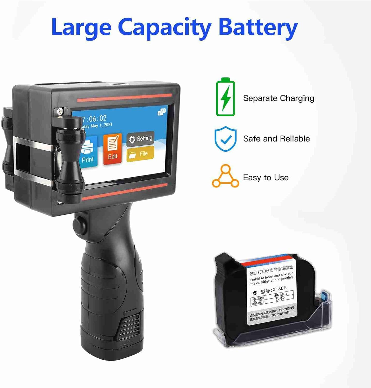 Domary Handheld Printer Portable Inkjet Printer High Definition Inkjet Code Printer with 4.3 Inch LED Touchscreen Quick-Drying Ink Cartridge for Label/Production Date/Barcode/Trademark/Logo/Graphic. image number 5