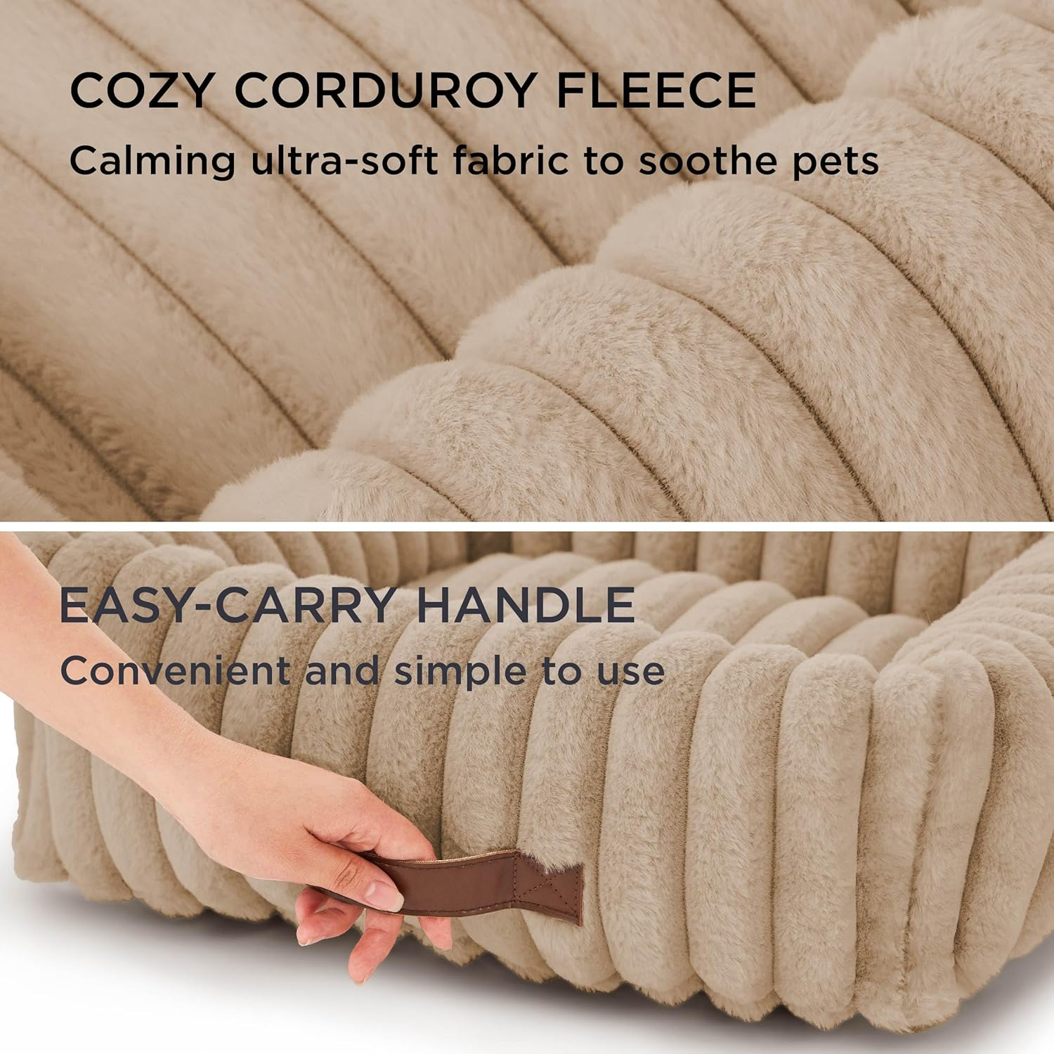 Pet Couch Bed for Large Dogs - Washable Furry Puppy Beds, Rectangle Orthopedic Corduroy Fleece Pet Beds with Removable Zipper Cover (Beige, 92 X 69 X 20 CM) image number 2
