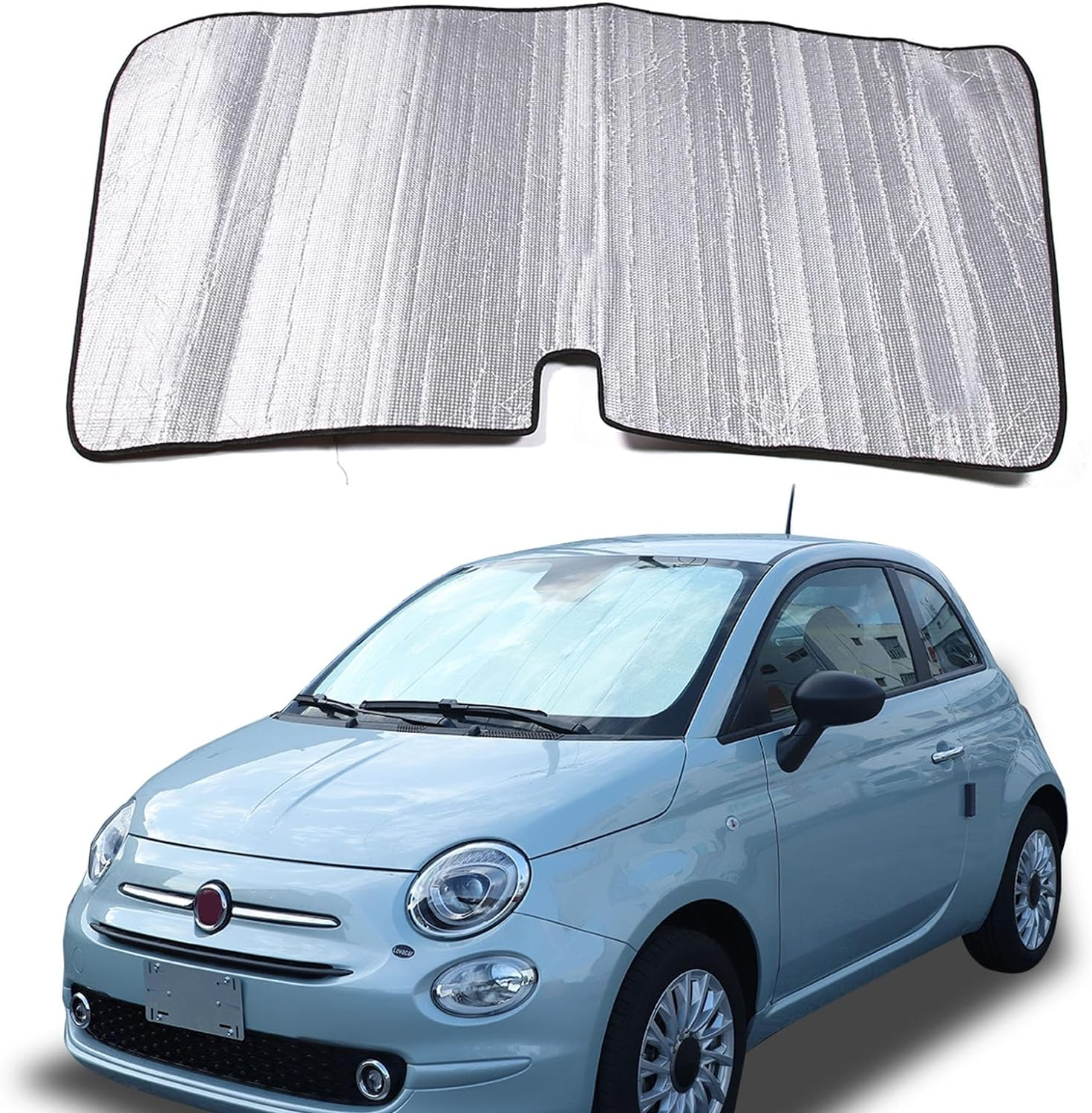 The Original Windshield Sun Shade Compatible with Fiat 500 2010-2024 Abarth 595 2014-2024 Car Windshield Reflective Sunshade Protector Sun Shade Accessories (Silver)