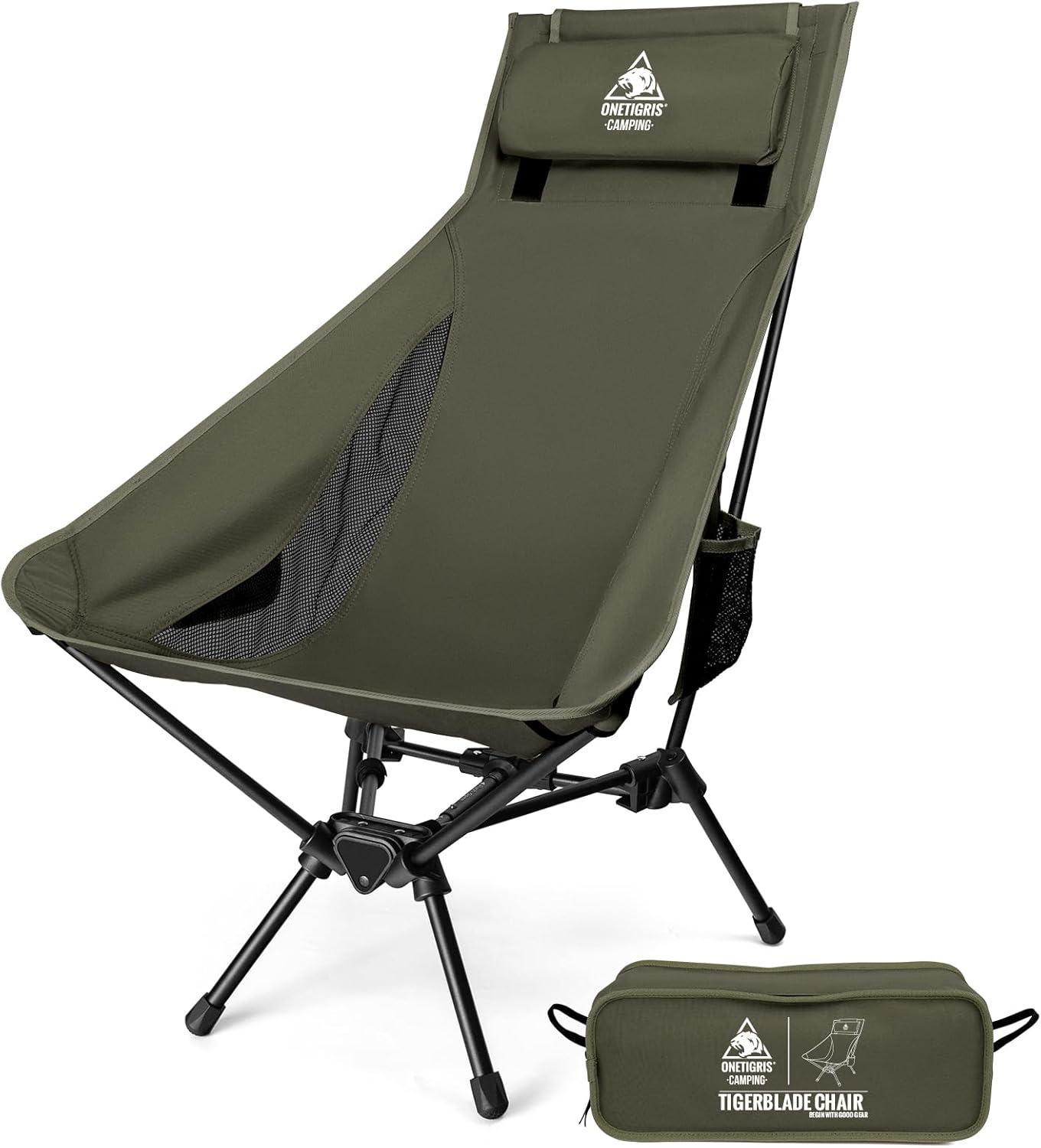 Onetigris Tigerblade High Back Camping Chair with Pillow Design, Comfortable Widened Seat Folding Chair