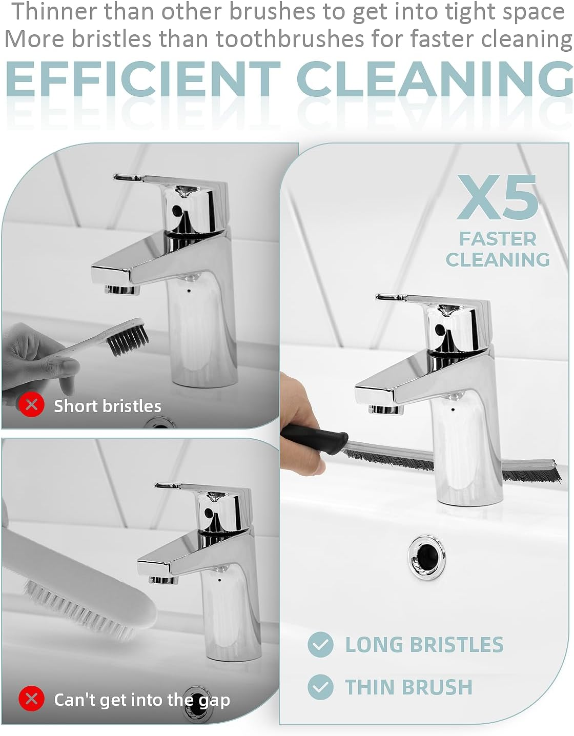 Sxhyf Cleaning Brush - Hard Bristle Crevice Cleaning Brush, Multifunctional Gap Cleaning Scrub Brush, Cleaning Tools for Household Use, Home, Kitchen, Bathroom, Window, Vehicle, (3, Light Blue) - 6, Black image number 4