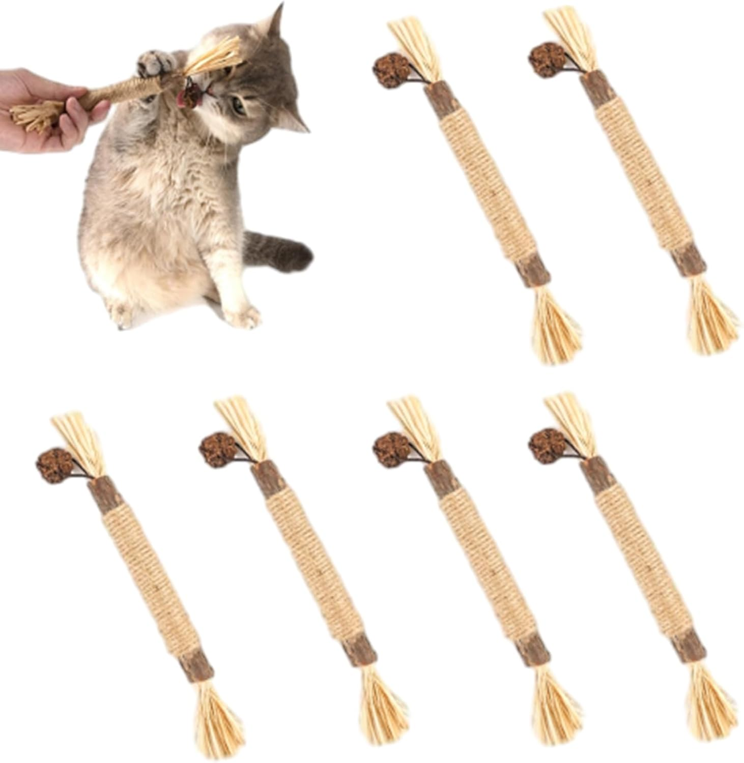 6 Pack Silvervine Cat Chew Toys, Natural Dental Sticks for Indoor Cats, Kittens Teeth Cleaning, Catnip Alternative, Interactive Play, Yellow