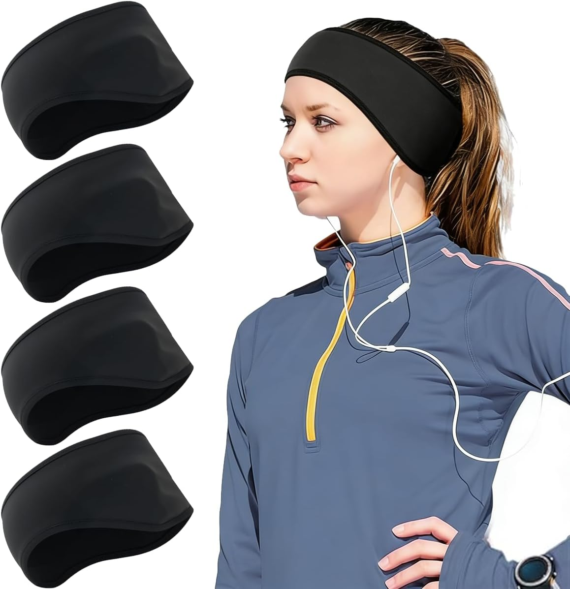 Winter Headband Set, 4 Pieces, Sports Ear Warmers for Men and Women, Windproof, for Jogging, Running, Hiking, Cycling (4 Black) image number 6