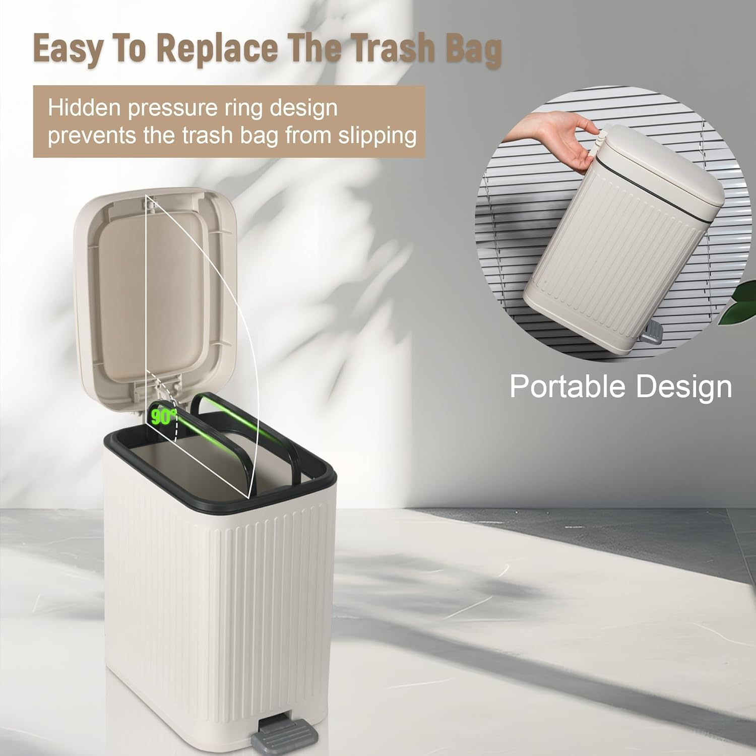 Small Bathroom Trash Can with Lid Slim Soft Close, Garbage Can with Pop-Up Lid & Step on Foot Pedal, Small Trash Bin Trashcan Waste Basket for Toilet, Office, Bedroom, Kitchen, Living Room image number 6