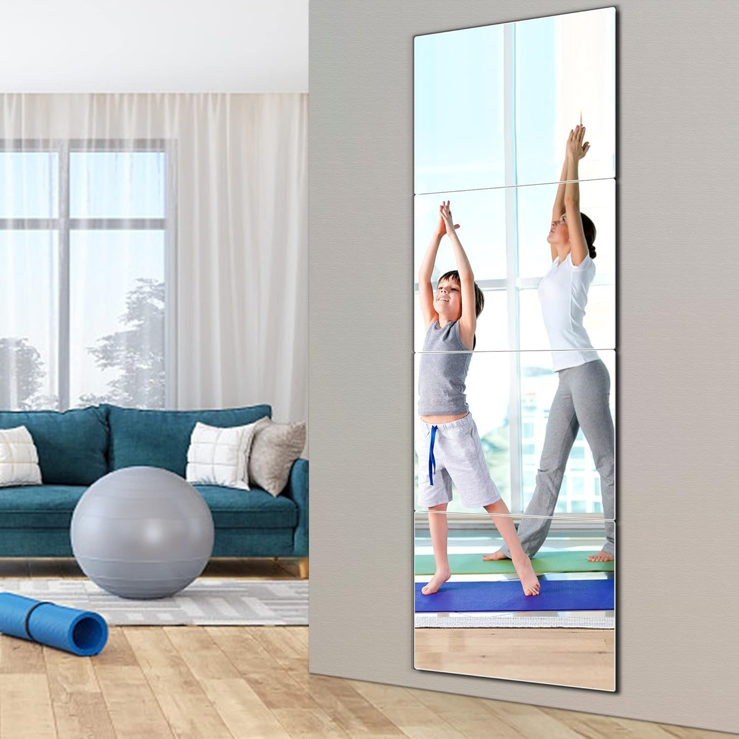 Full Length Mirror Tiles, 4PCS 30Cmx30Cm Acrylic Mirror, Can Be Used as Door Fitness, Bedroom Large Wall, Body, Wall Mounted. image number 6