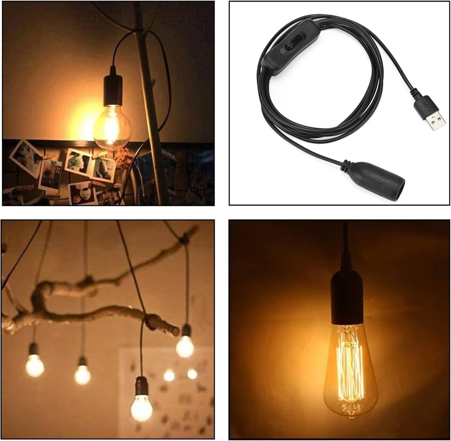 Gutreise 5 V USB to E14 Socket, 2 X E14 LED Bulbs, 5 V-6 V Lamps for Table Lamp, Ceiling, Christmas Star, Home Decoration