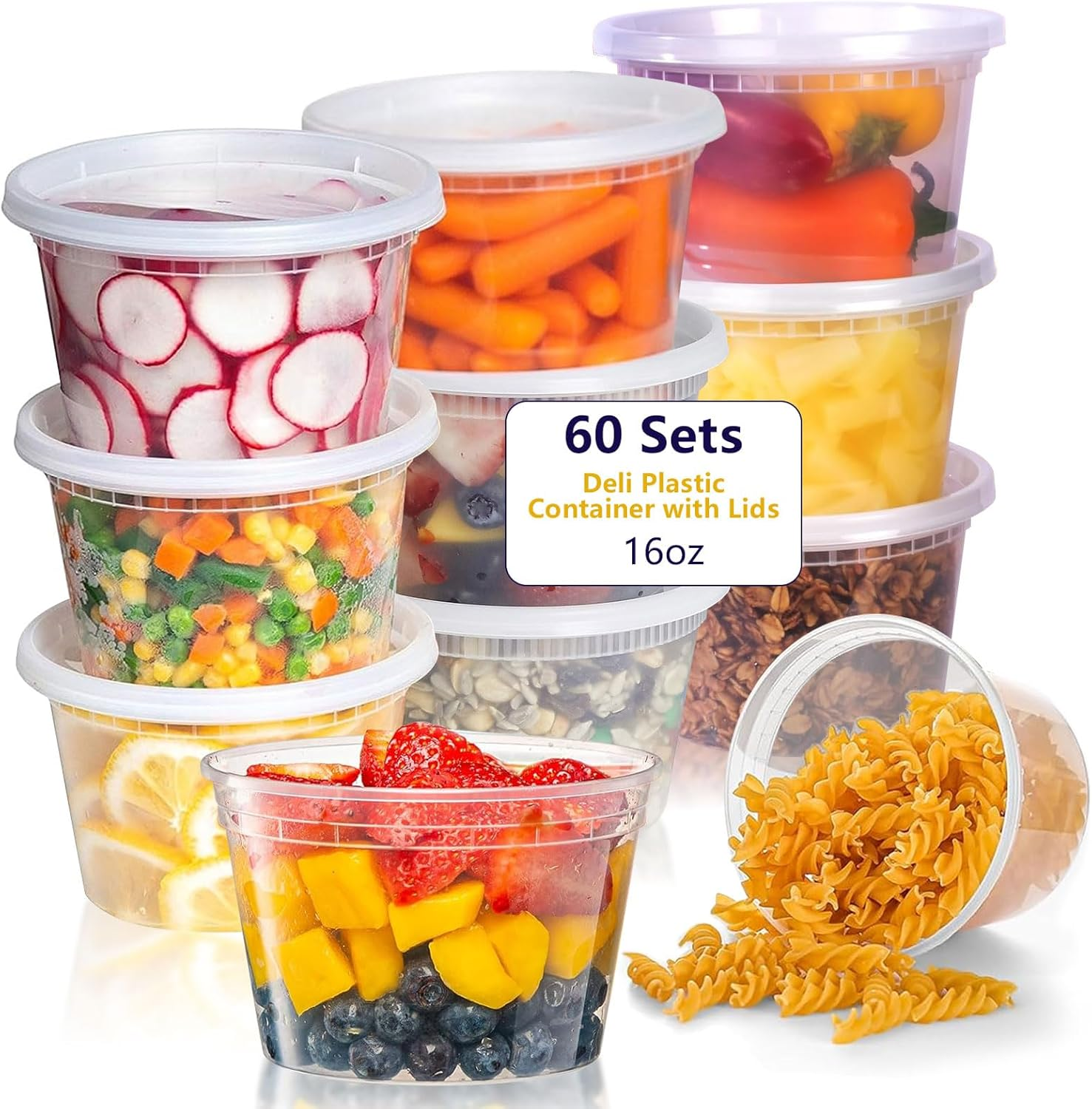 60 Set 16 Oz Plastic Containers with Lids 16 Oz Deli Containers with Lids - Clear, Stackable, and Leakproof - Bpa-Free Plastic, Microwave and Freezer Safe - Suit for Meal Prep, Soup, and Leftovers image number 5